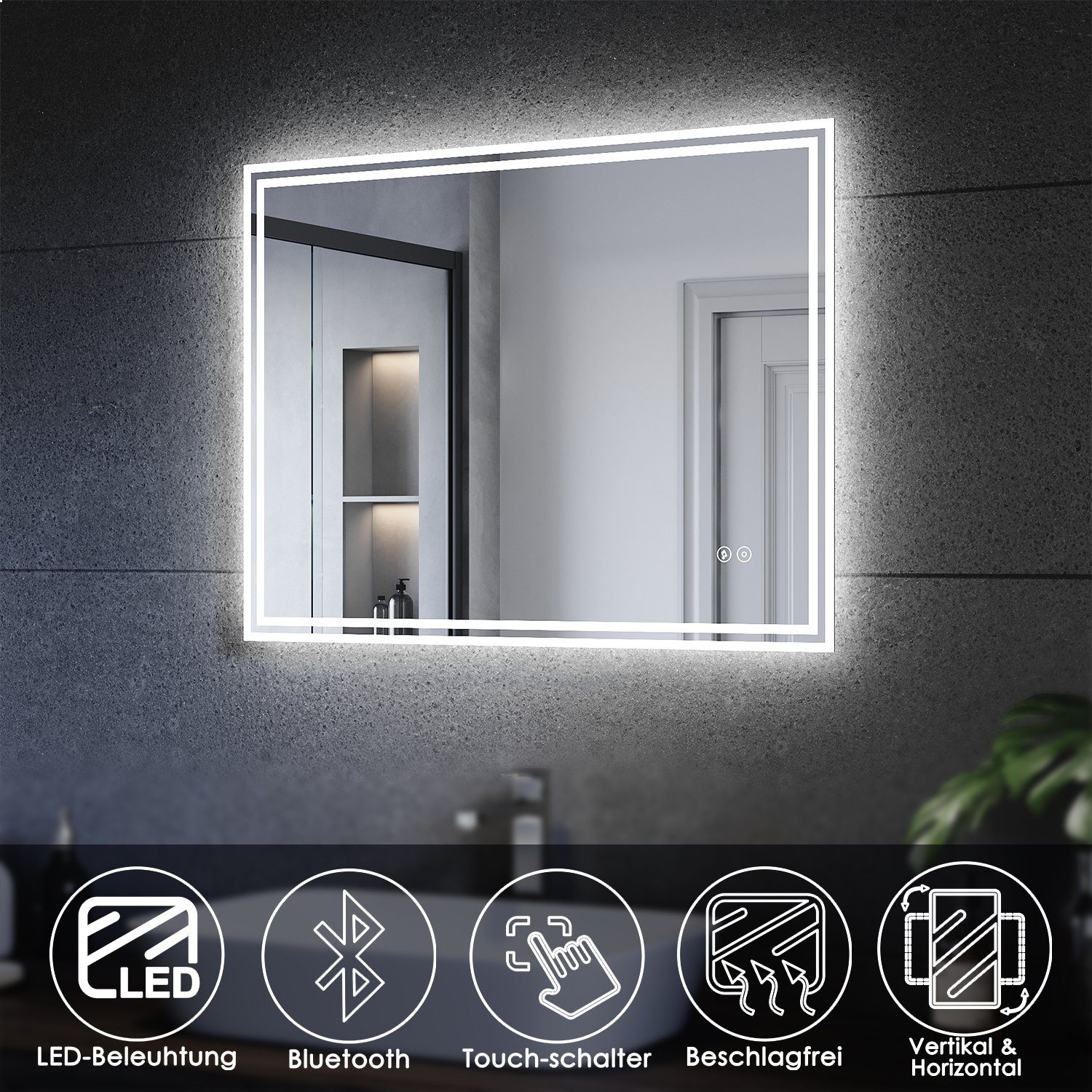 x Wandspiegel, 80 70 x mit Bluetooth-Lautsprecher, 120 IP Beleuchtung, Badspiegel 60, SONNI Lichtspiegel Anti-Beschlag-Funktion / 44