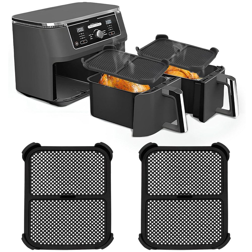 TUWENA Küchenmaschinen Zubehör-Set 2 Stück Silikon Spritzschutz für Ninja AF400 AF451EU, Airfryer Zubehör, 22*17*2.5cm kann bis 230℃ Fettspritzschutz für Ninja AF400EU, AF451EU