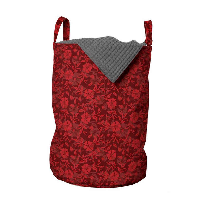 Abakuhaus Wäschesäckchen Wäschekorb mit Griffen Kordelzugverschluss für Waschsalons, rot Blumen-Blätter und wirbelt