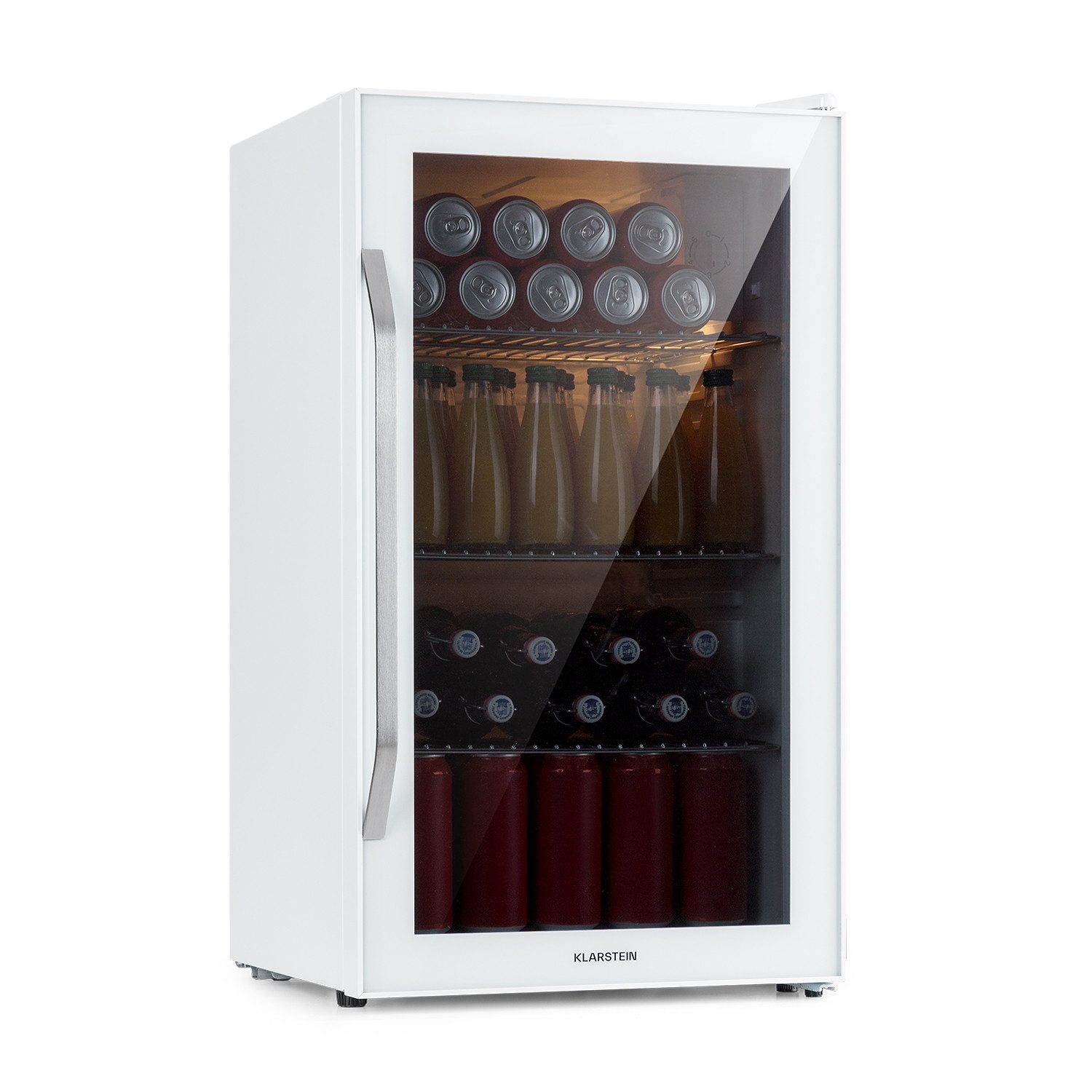 Klarstein Getränkekühlschrank Beersafe XXL Quartz Kühlschrank 80L 3 Böden Panoramaglastür R600a 10039427, 84.5 cm hoch, 47.4 cm breit, Bierkühlschrank Getränkekühlschrank Flaschenkühlschrank mit Glastür