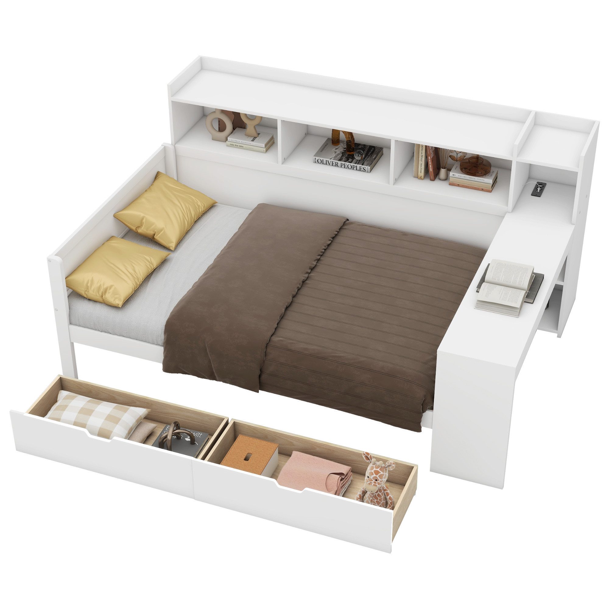 SOFTWEARY Jugendbett mit Schreibtisch und Bücherregal günstig online kaufen