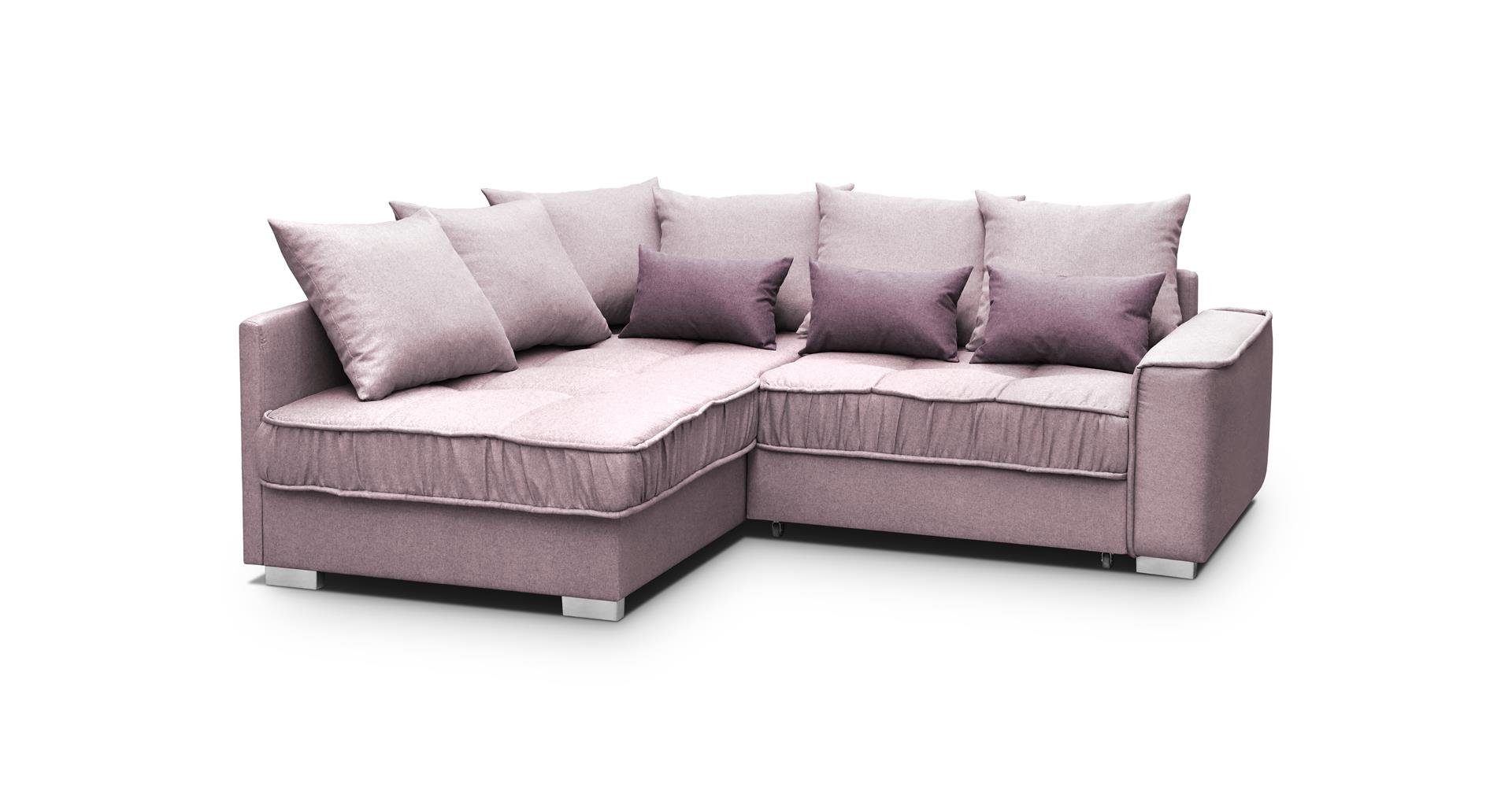 und Schlaffunktion mit Rosa Eckcouch 63) Beautysofa Polsterecke rino + (rino Modern Sofa Bettkasten Couch Ralf 61