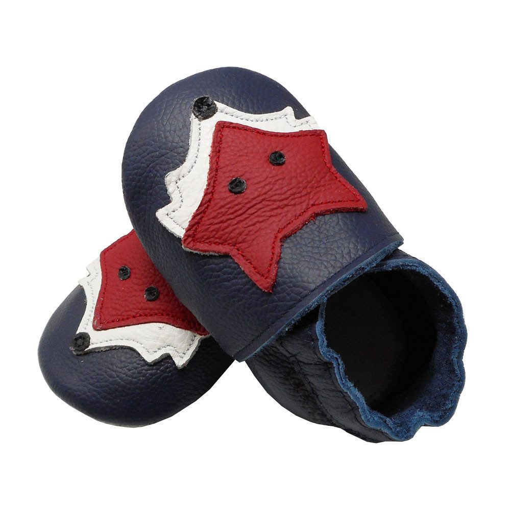 Yihakids Baby Krabbelschuhe Lauflernschuhe Hausschuhe Lederschuhe Fuchs blau Barfußschuh Rutschfest atmungsaktiv
