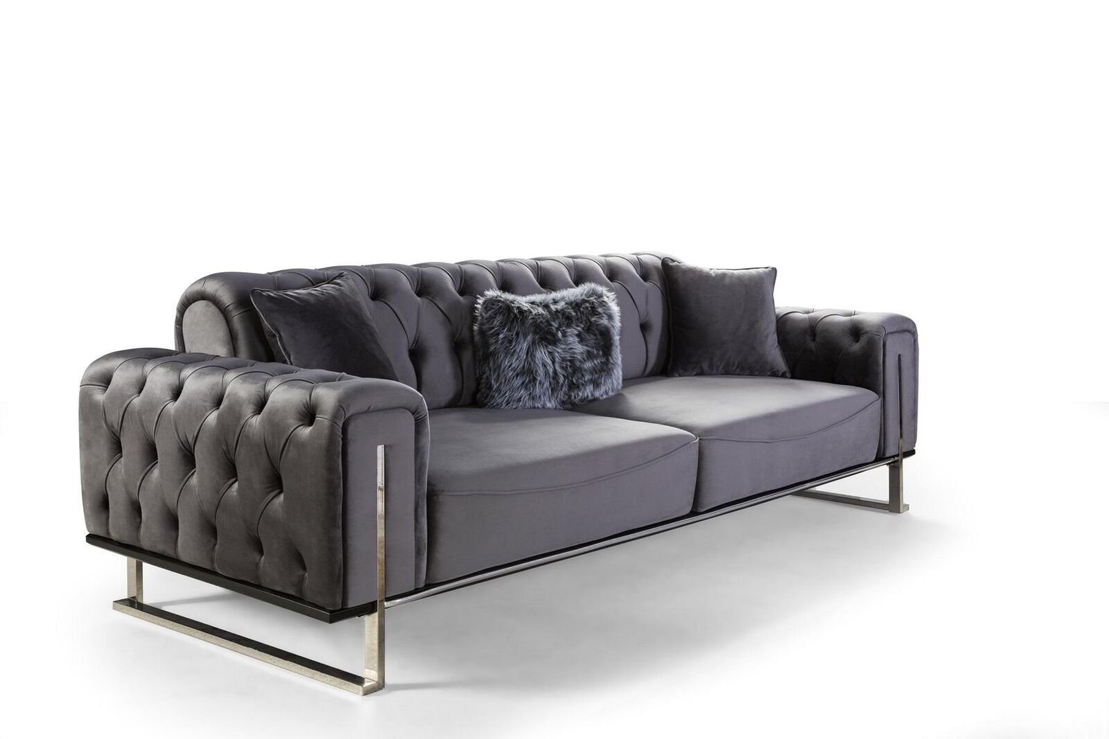 JVmoebel 3-Sitzer Chesterfield Sofa Sitz Textil Polster Made Plätzer Sofa Grau Teile, in Couchen, 3 1 Europa