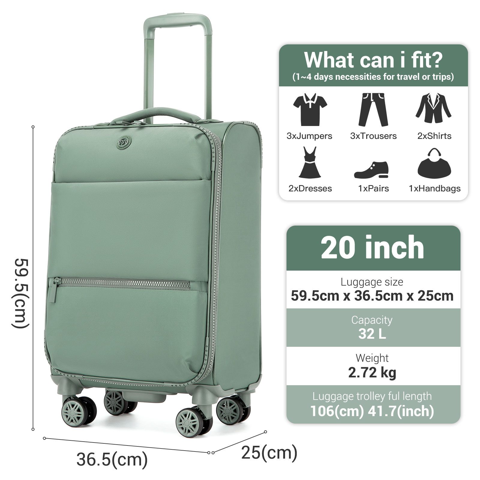 KONO Handgepäck-Trolley 20 Zoll Leichtgewicht-Koffer aus Softshell-Material günstig online kaufen