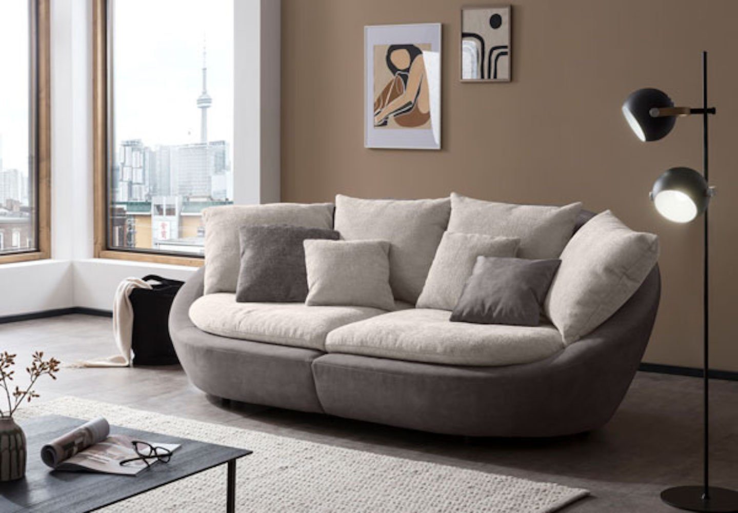 dunkelgrau Kissen mit grauweiß Moroni, 280x129x87cm Feldmann-Wohnen Big-Sofa /
