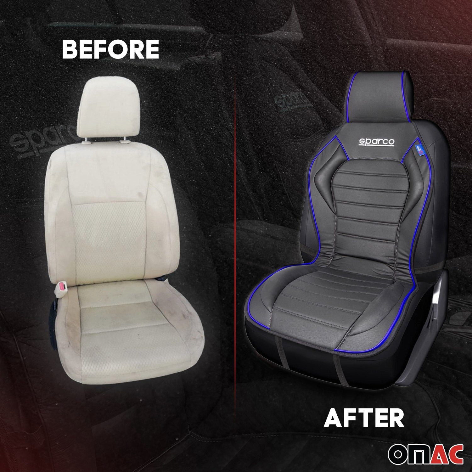 OMAC Car Seat Cover SPARCO Seat Cushion Seat Pad Universal Black Blue Car Seat Protector, Breathable, Sporty Look, Ergonomic