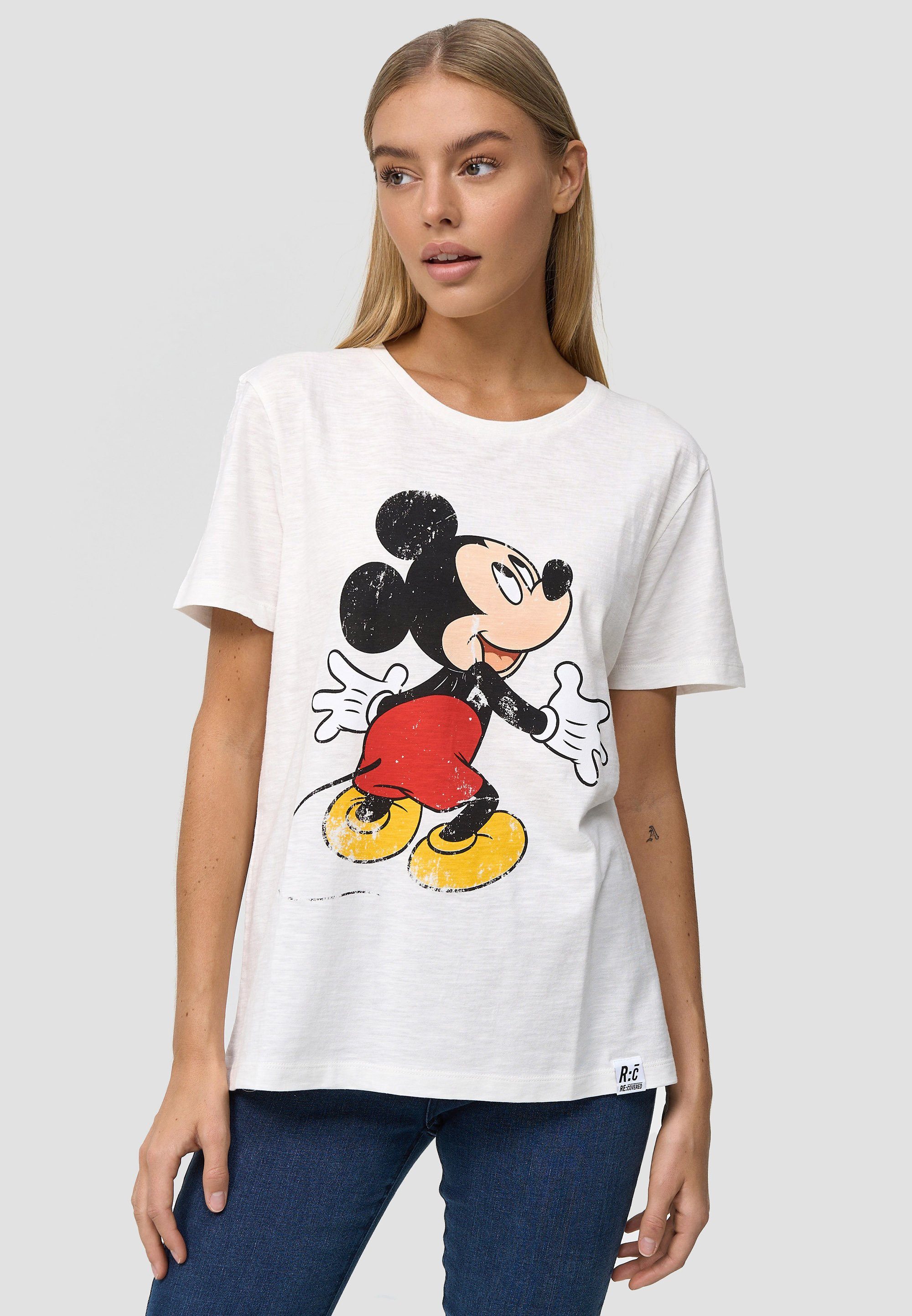 Recovered T-Shirt Mickey Mouse Hug GOTS zertifizierte Bio-Baumwolle Weiß