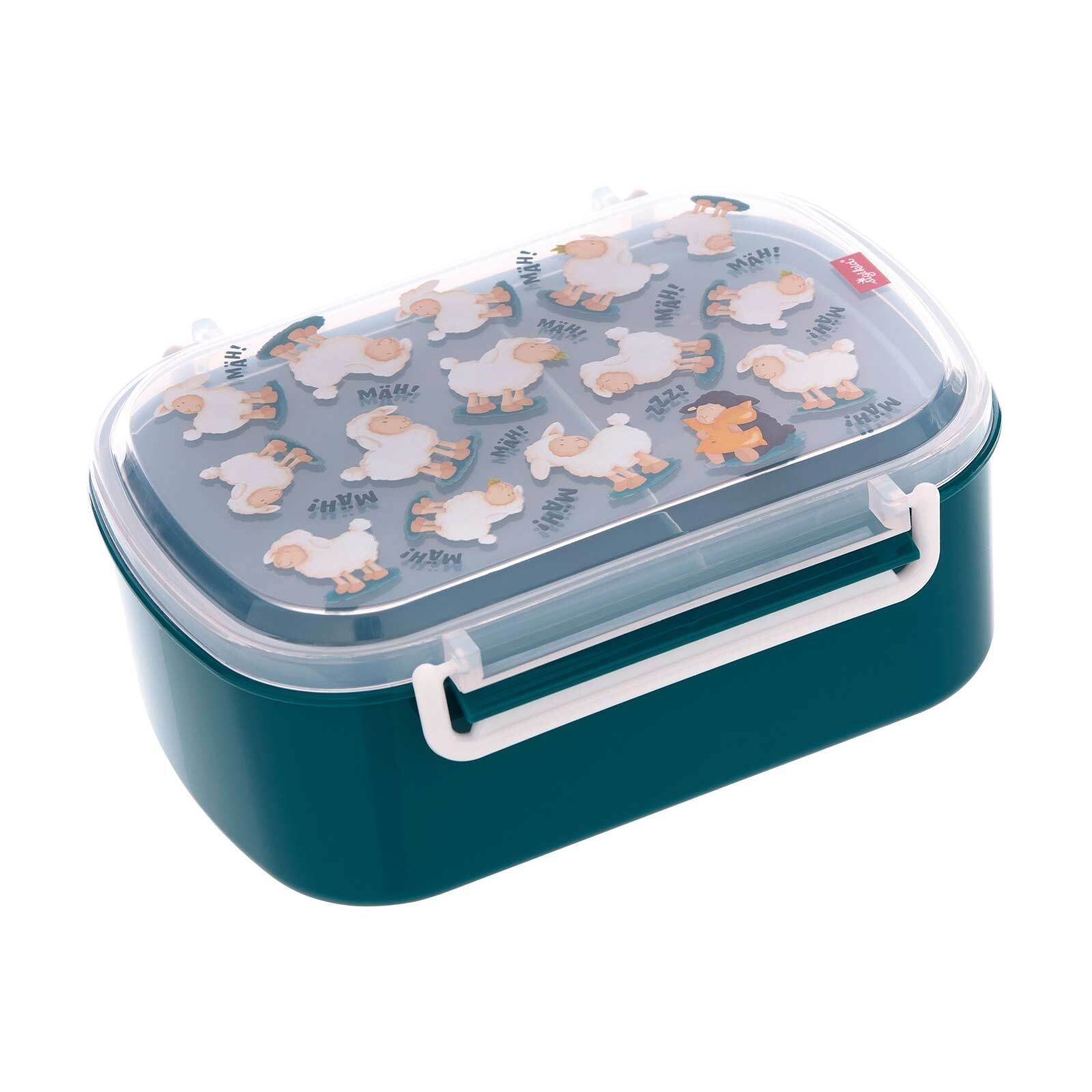 Sigikid Lunchbox Lunchbox 17 x 11 x 7 cm, Polypropylen, (1-tlg), Spülmaschinengeeignet, Motiv-Deckel mit der Hand spülen Schafe, dunkelgrün