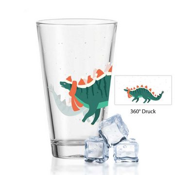 GRAVURZEILE Glas mit UV Druck Weihnachtsmotiv - Santasaurus, - Weihnachtsdeko - Geschenke für Jungen und Mädchen, Zur Weihnachtszeit zum Wichteln und als Geschenk für Kinder