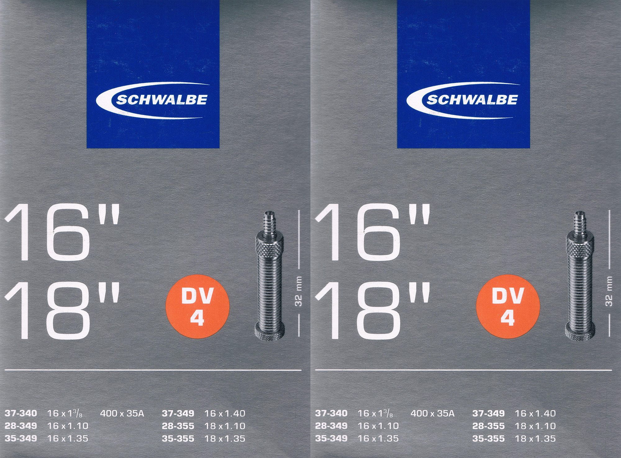 Fahrradschlauch 2x Schwalbe DV 4 Schlauch 16" 18" DV4 Dunlopventil