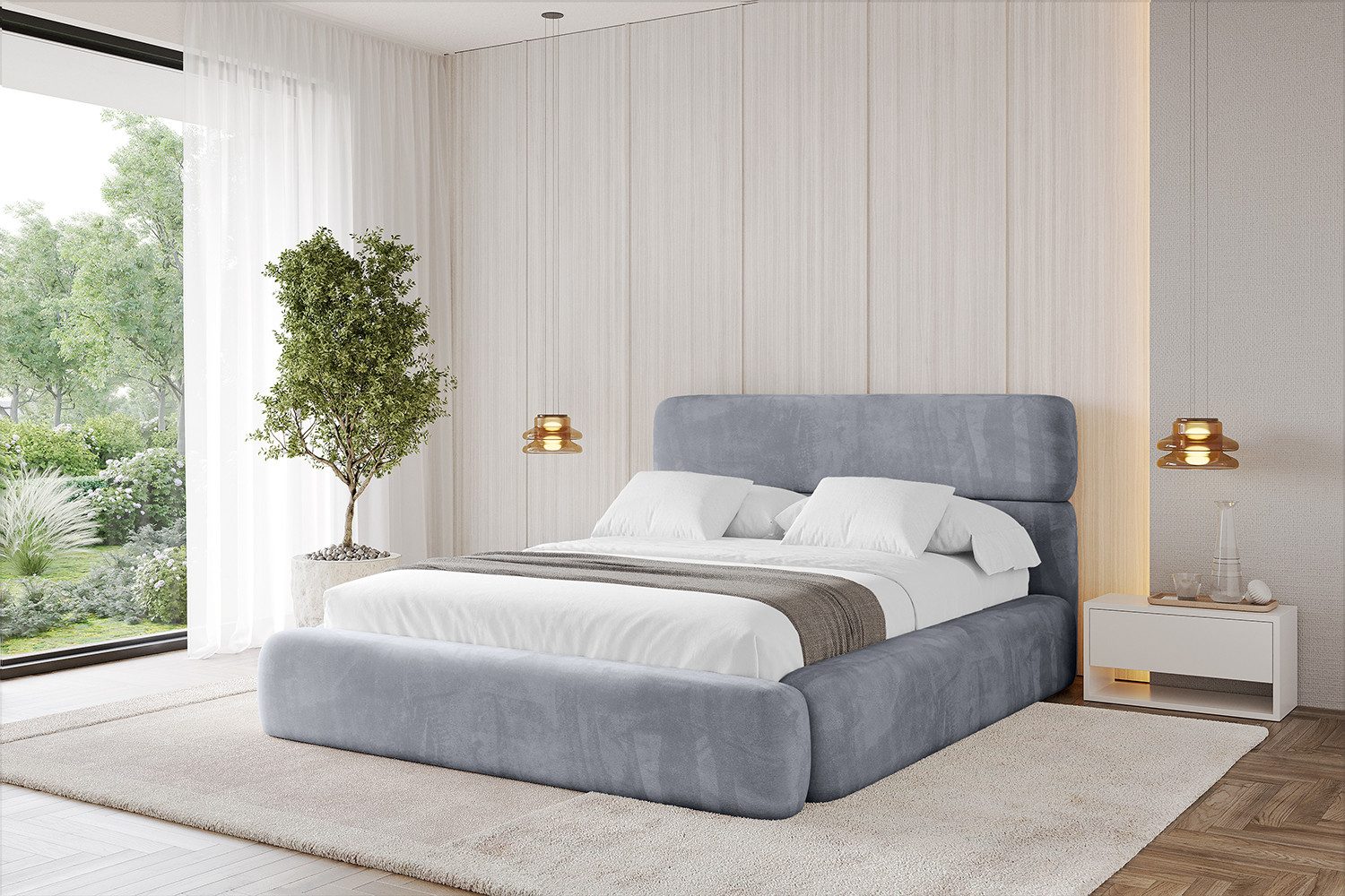 ALTDECOR Polsterbett ENORA (Polsterbett mit Bettkasten und Lattenrost, Boxbett ohne Matratze), Doppelbett mit Stauraum, Bett mit Kopfteil