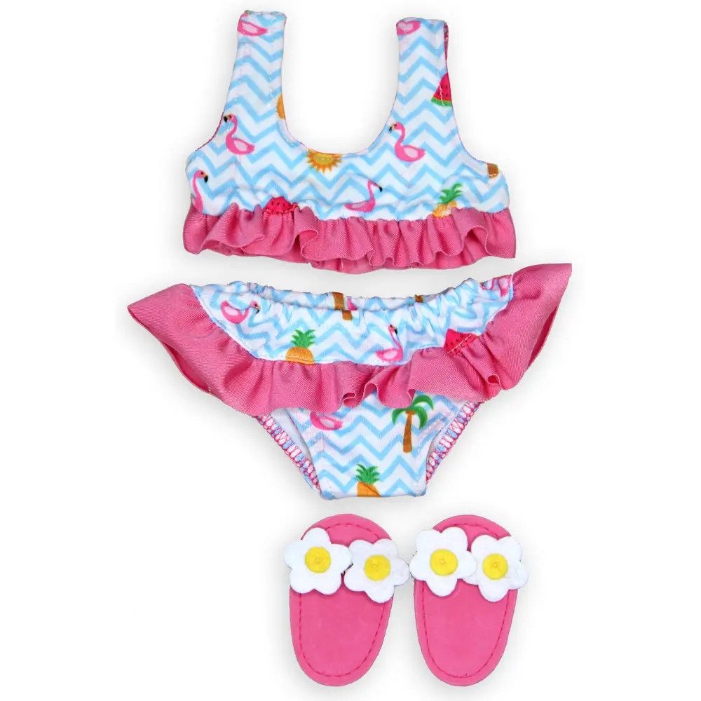 Heless Puppenkleidung Puppen-Bikini ''Flamingo Ella'' mit Badeschläppchen, Gr. 35-45 cm