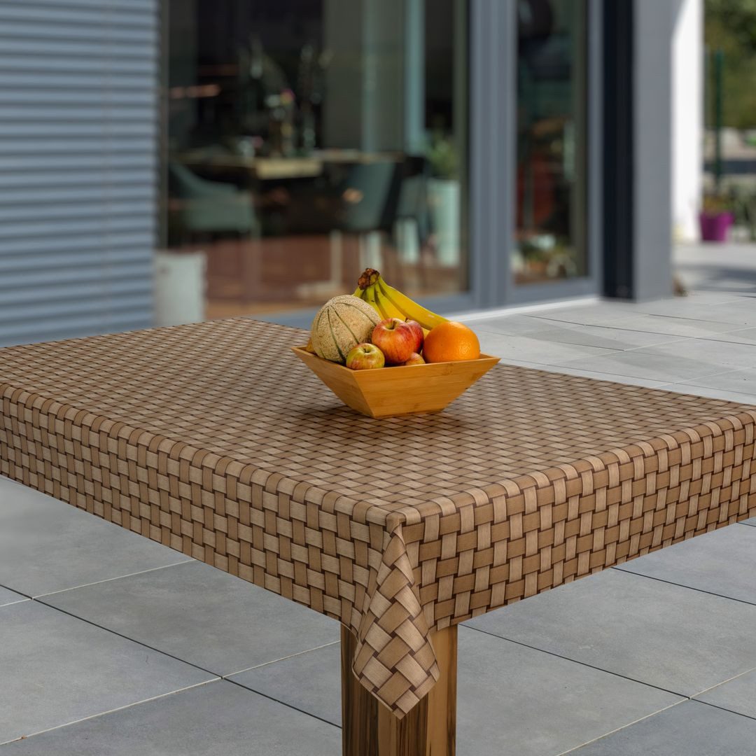 laro Tischdecke Wachstuch-Tischdecken Abwaschbar Rattan Braun Beige rechteckig – Bild 2 von 4