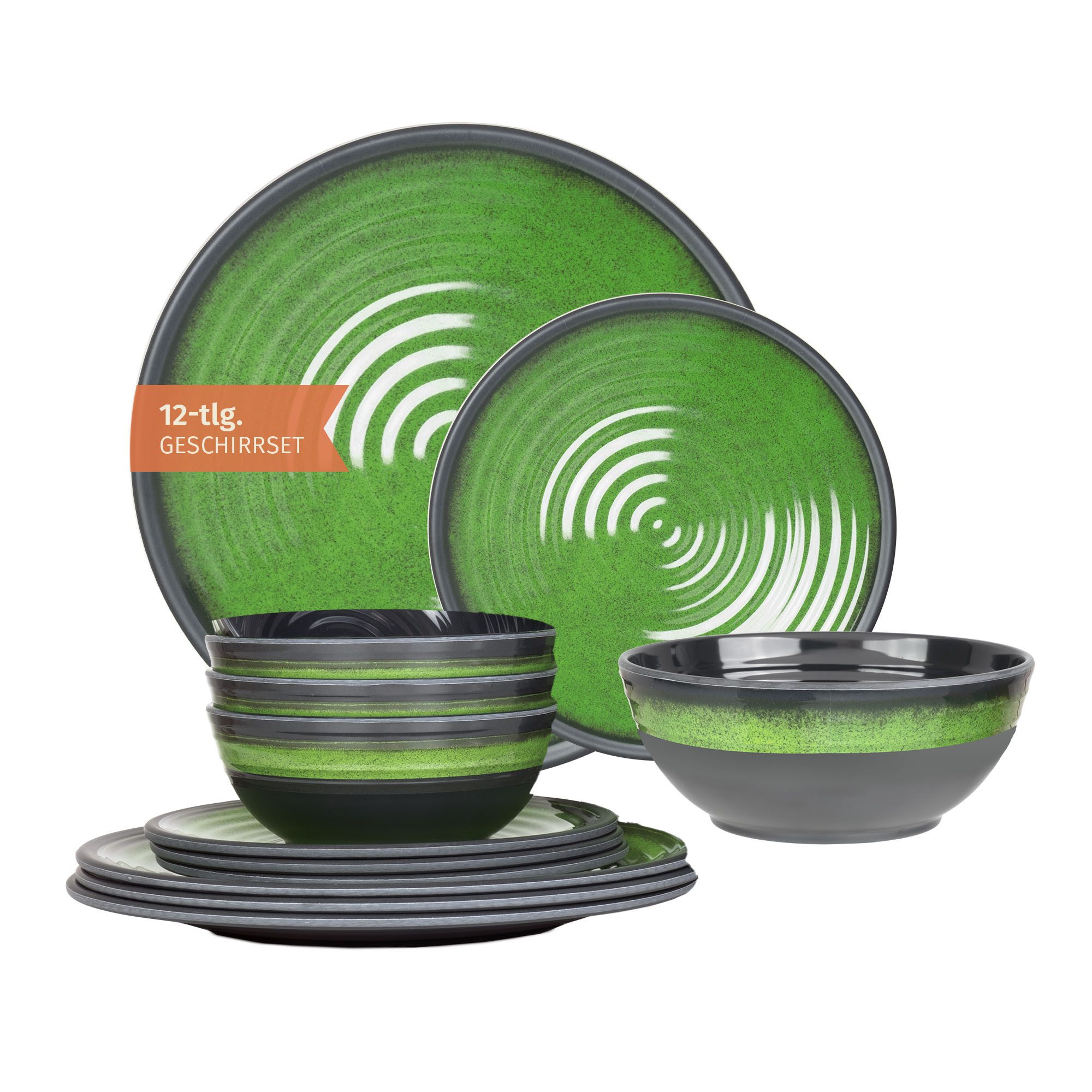 Moritz Geschirr-Set Camping Geschirr Stone Green 12-teilig