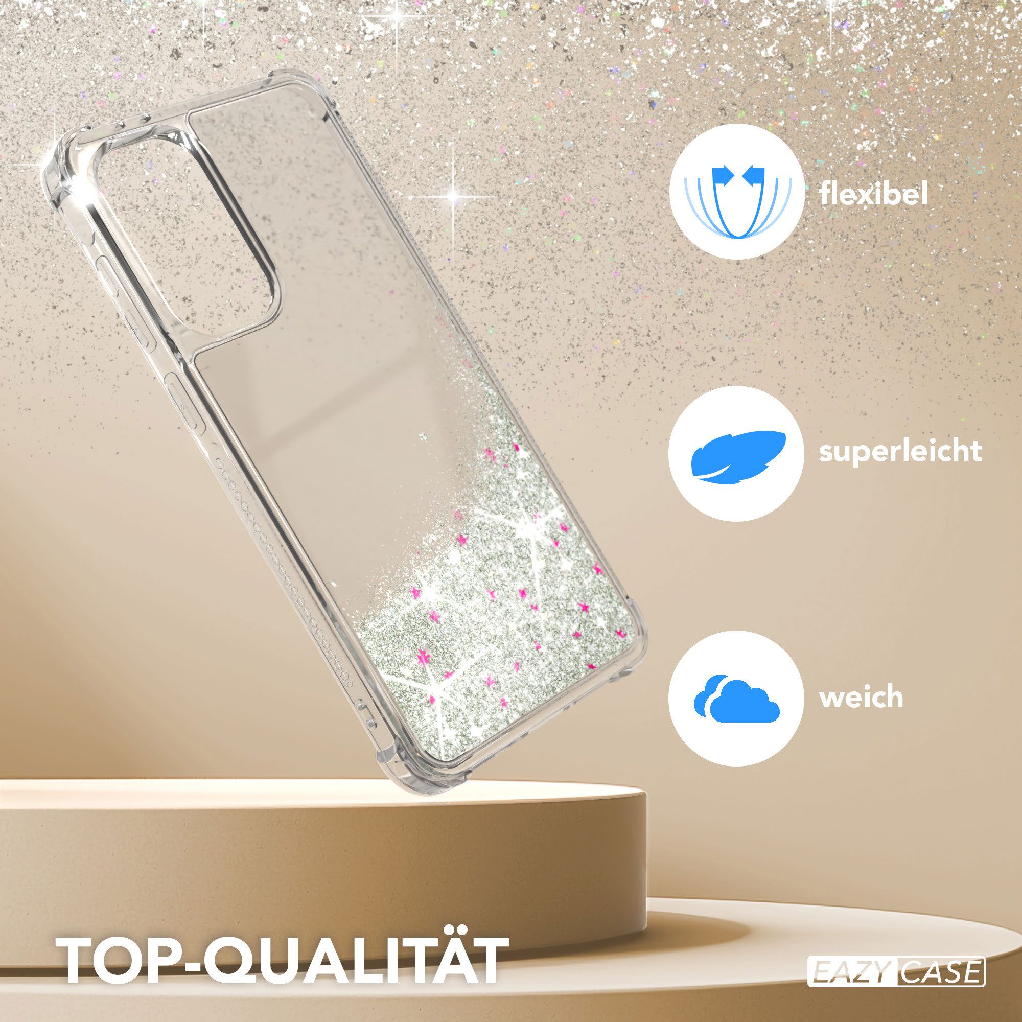 EAZY CASE Handyhülle Liquid Glittery Case für Samsung Galaxy A56 5G 6,7 Zoll, Kratzfeste Silikonhülle stoßfestes Back Cover Phone Case Etui Silber – Bild 3 von 5