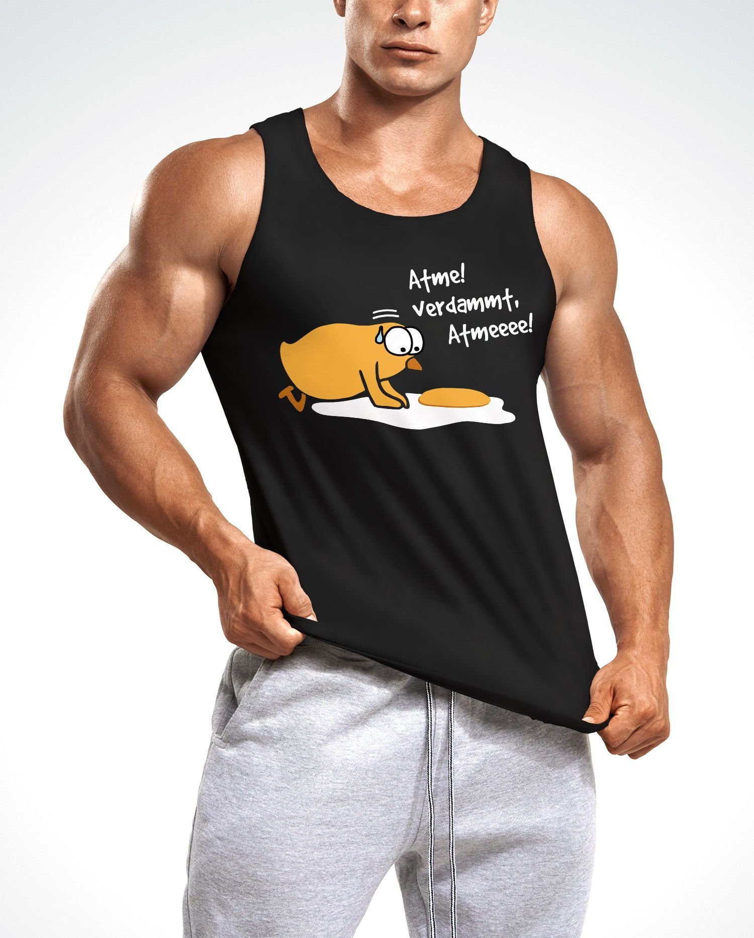 MoonWorks Tanktop Herren Tanktop Spiegelei Spruch Atme! Verdammt Küken Funshirt Muscle mit Print