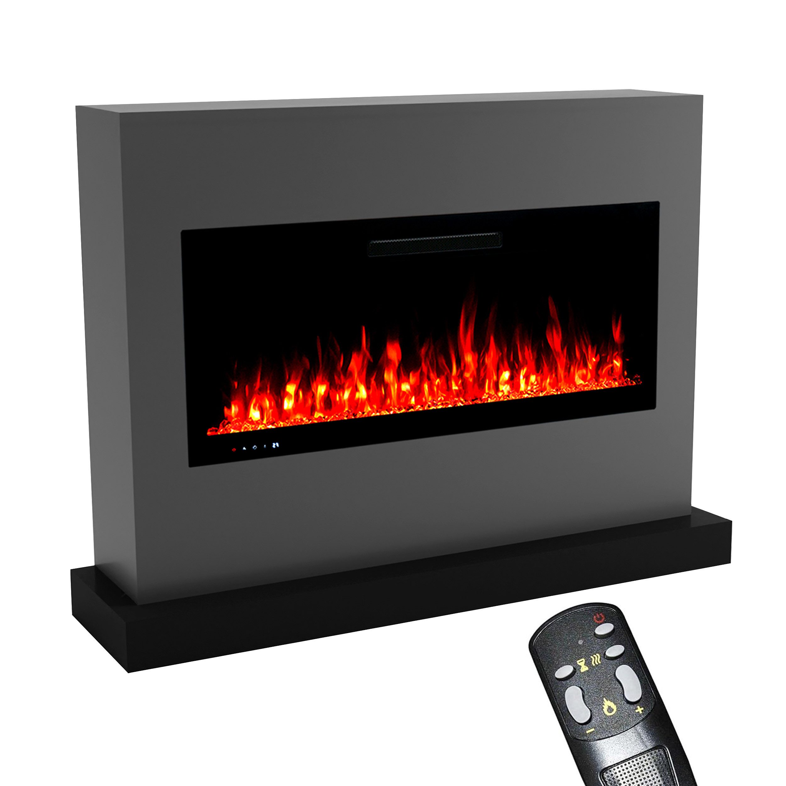 GLOW FIRE Elektrokamin weiß / grau / schwarz ZEUS LED Kamin mit Heizung, Elektrischer Kamin mit 3D Feuer mit Heizung, 2 Dekorationen