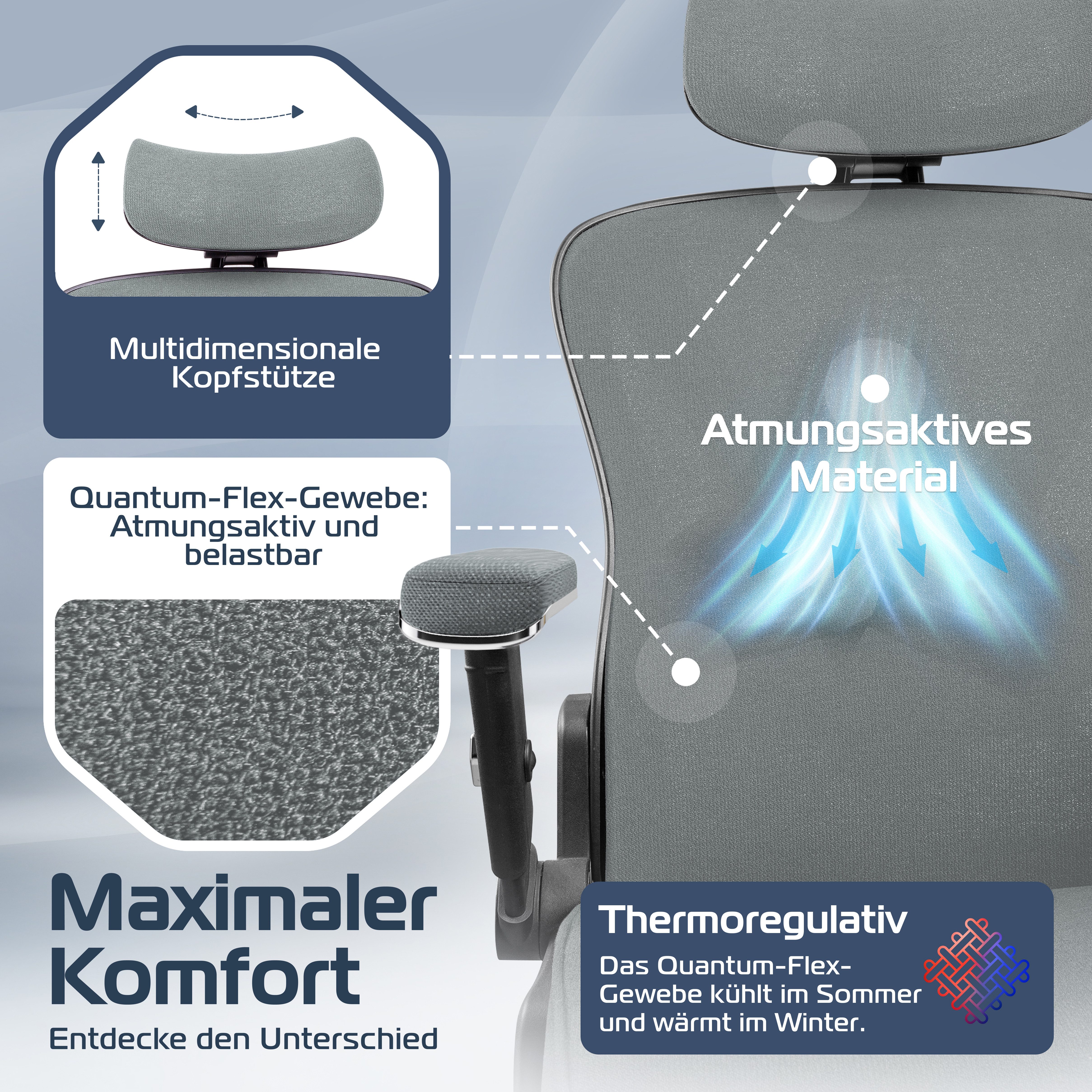 CLOUVOU Bürostuhl Ergonomisch, Schreibtischstuhl bis 150 kg - Testsieger (PowerSeat - Chefsessel für Arbeitszimmer, 5D Gaming Armlehnen), Blade Wheels, Homeoffice, Gaming Stuhl, Drehstuhl), Blade Wheels, Homeoffice, Gaming Stuhl, Drehstuhl