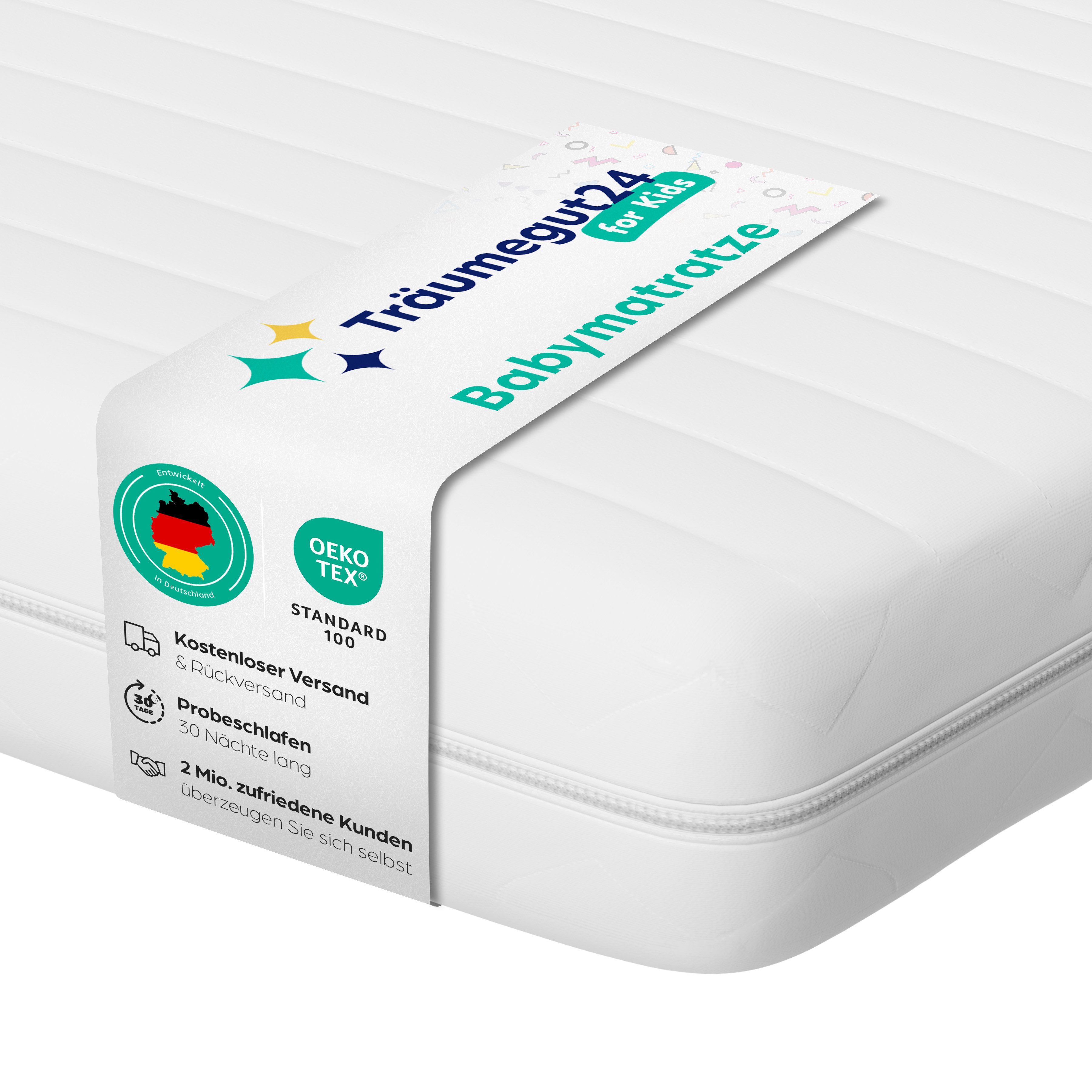 Babymatratze 70x140cm - mit zwei Liegeseiten, abnehmbaren & waschbarem Bezug, Träumegut24, 11 cm hoch, 9 cm Kernhöhe, Wendematratze mit atmungsaktiver Klimafaser