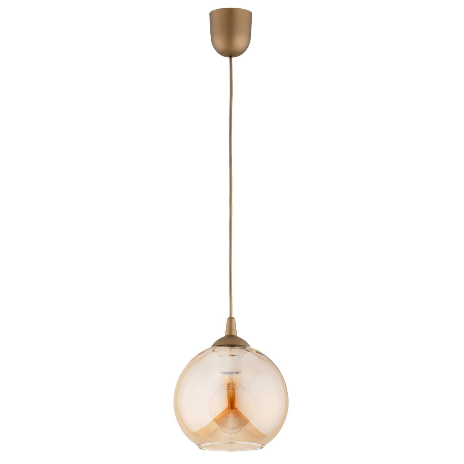 Licht-Erlebnisse Pendelleuchte GALANA, ohne Leuchtmittel, Glas E27 D: 20 cm rund H: max. 85 cm in Gold Bernstein Kugel Schirm