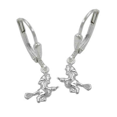 unbespielt Paar Ohrhaken Brisur Ohrringe Ohrhänger Hexe glänzend 23 x 9 mm 925 Silber inklusive Schmuckbox, Silberschmuck für Kinder
