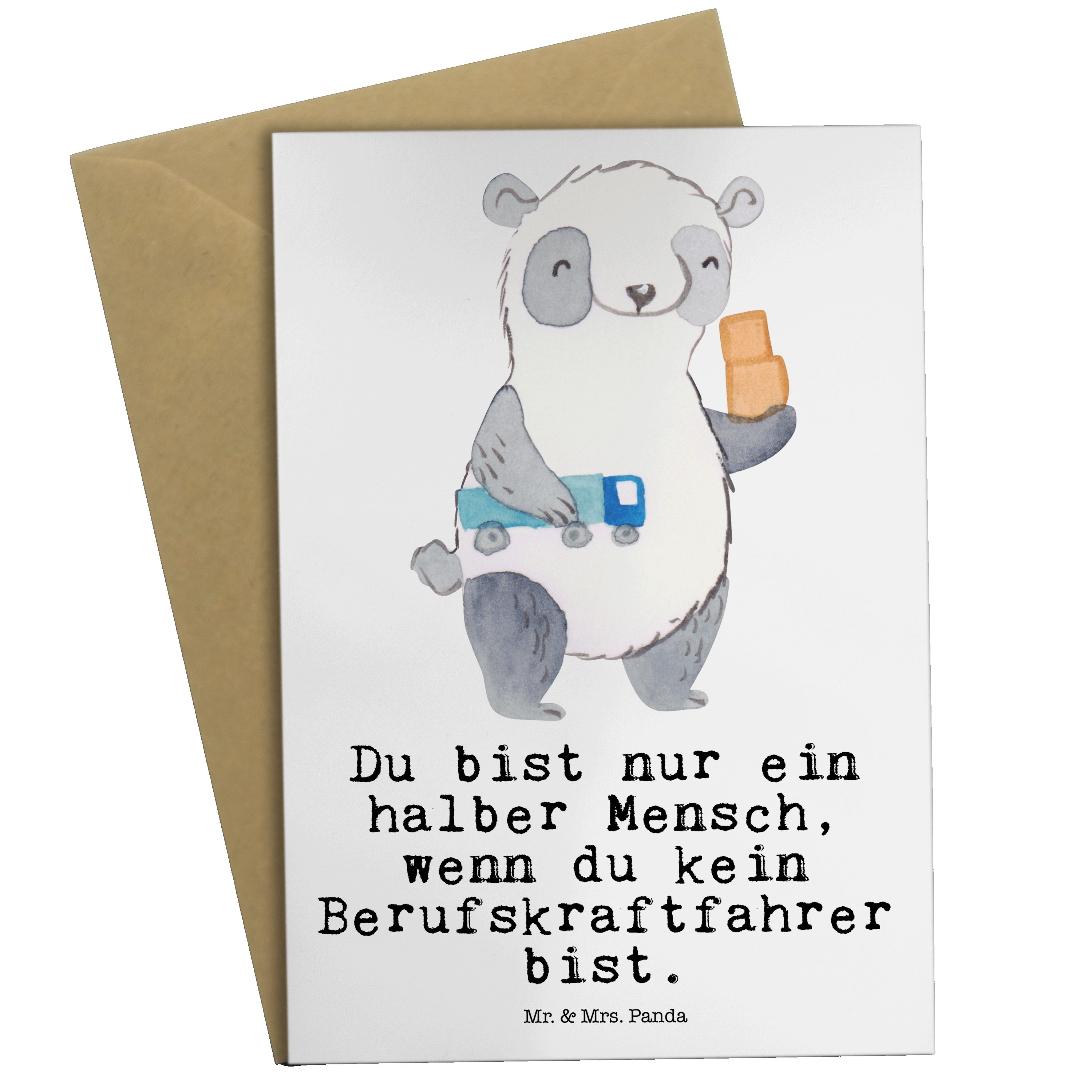 Mr. & Mrs. Panda Grußkarte Berufskraftfahrer mit Herz - Weiß - Geschenk, Geburtstagskarte, Firma