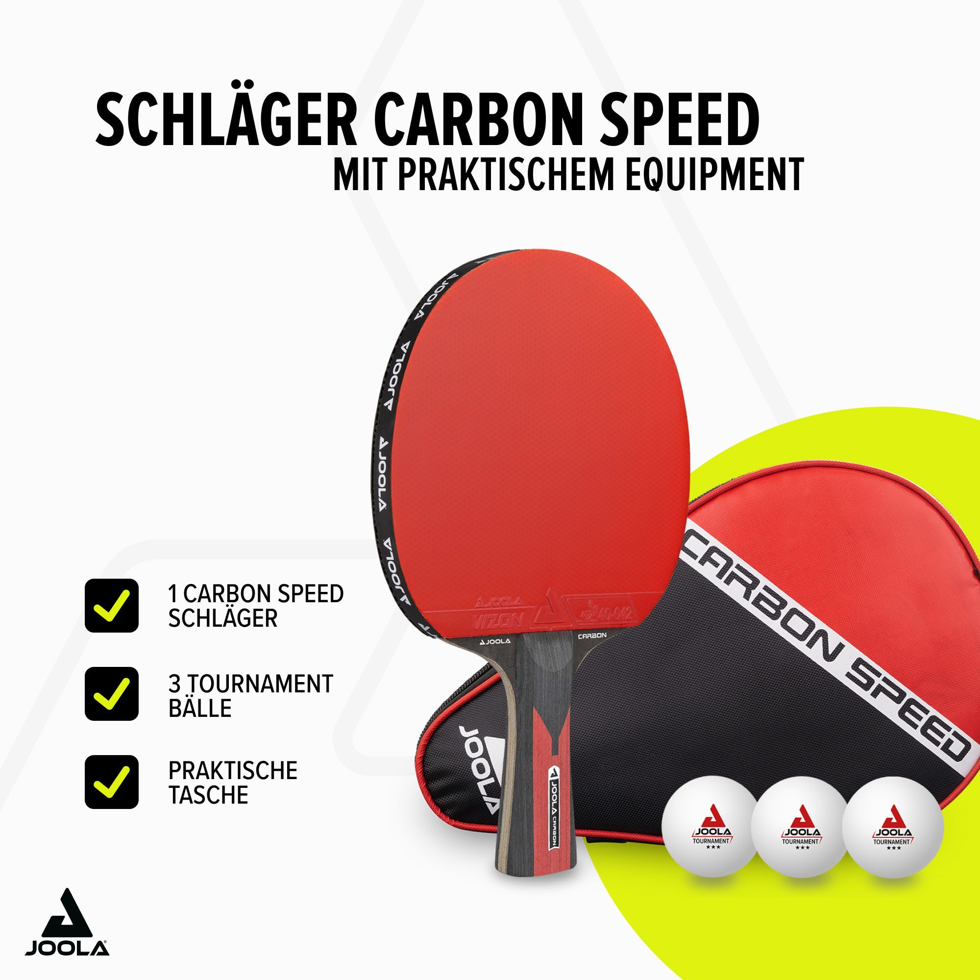 Joola Tischtennisschläger TT-BAT Carbon Speed (Set, mit Bällen, mit Schlägerhülle)
