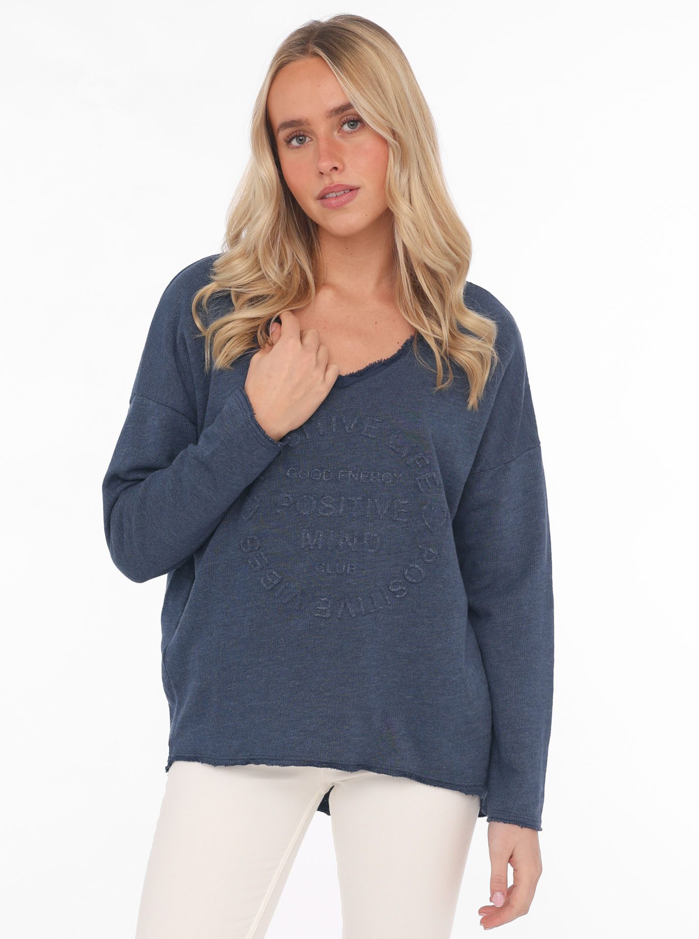 Zwillingsherz Sweatshirt ""Positive Mind"", Mit V-Ausschnitt im Used Look u günstig online kaufen