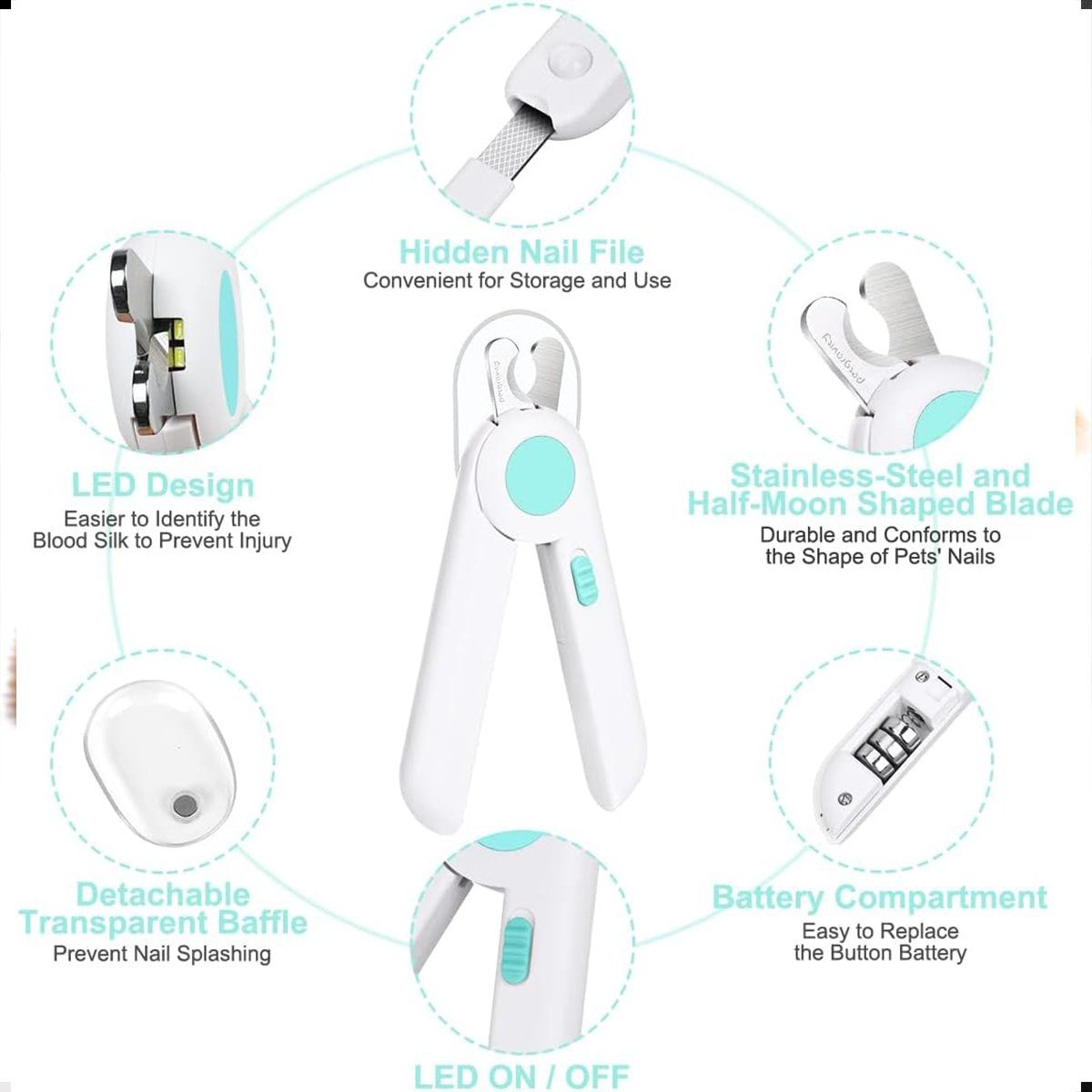 autolock Kräuterschere Nagelknipser mit Led-Licht Nagelfeile und Spritzfest, Krallenzange Krallenschneider Krallenschere für Hunde Katzen