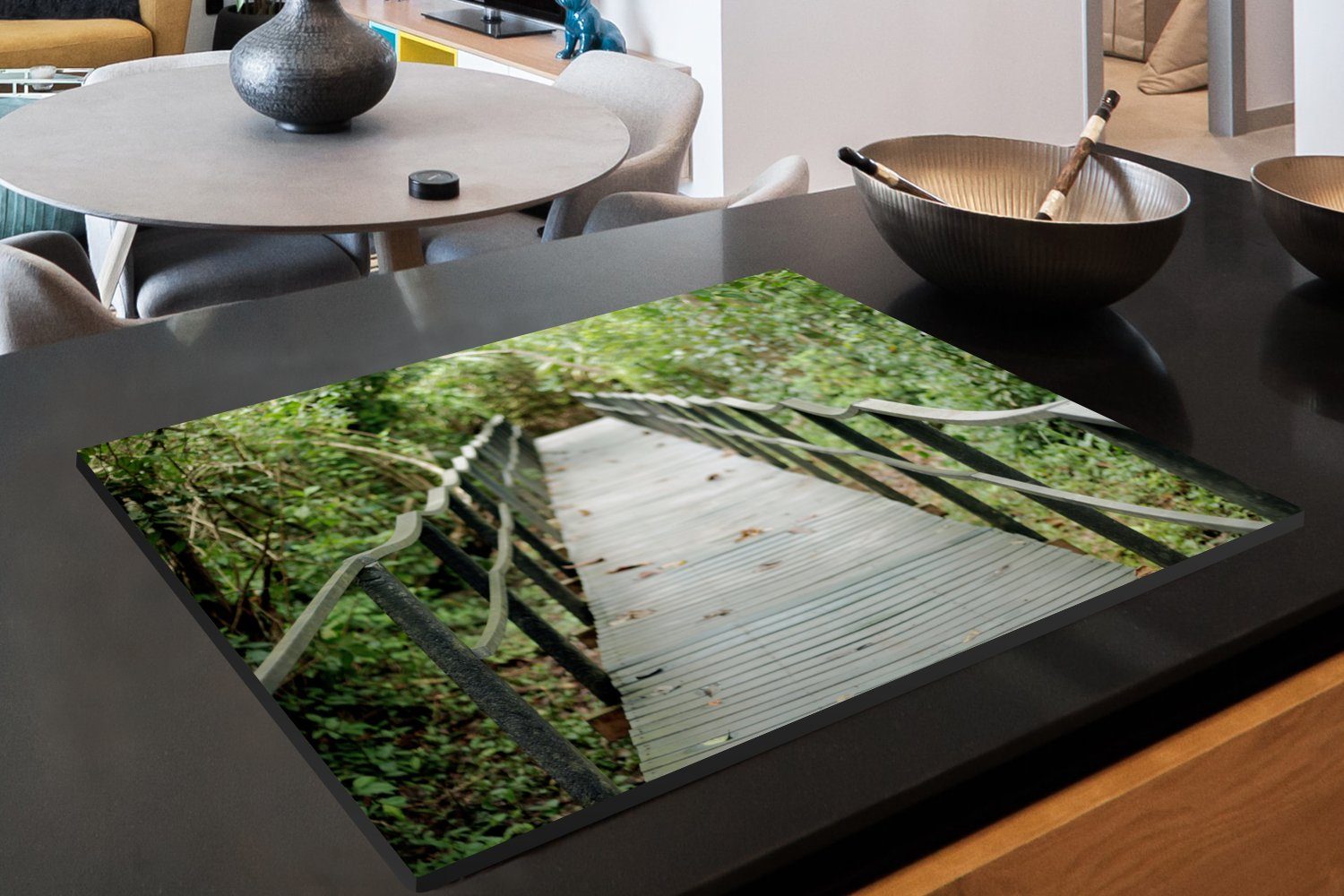 cm, die tlg), des Die Cahuita-Nationalparks, im Schutz Herdblende-/Abdeckplatte küche, (1 Vinyl, alte Brücke 81x52 Dschungel für MuchoWow Ceranfeldabdeckung Induktionskochfeld