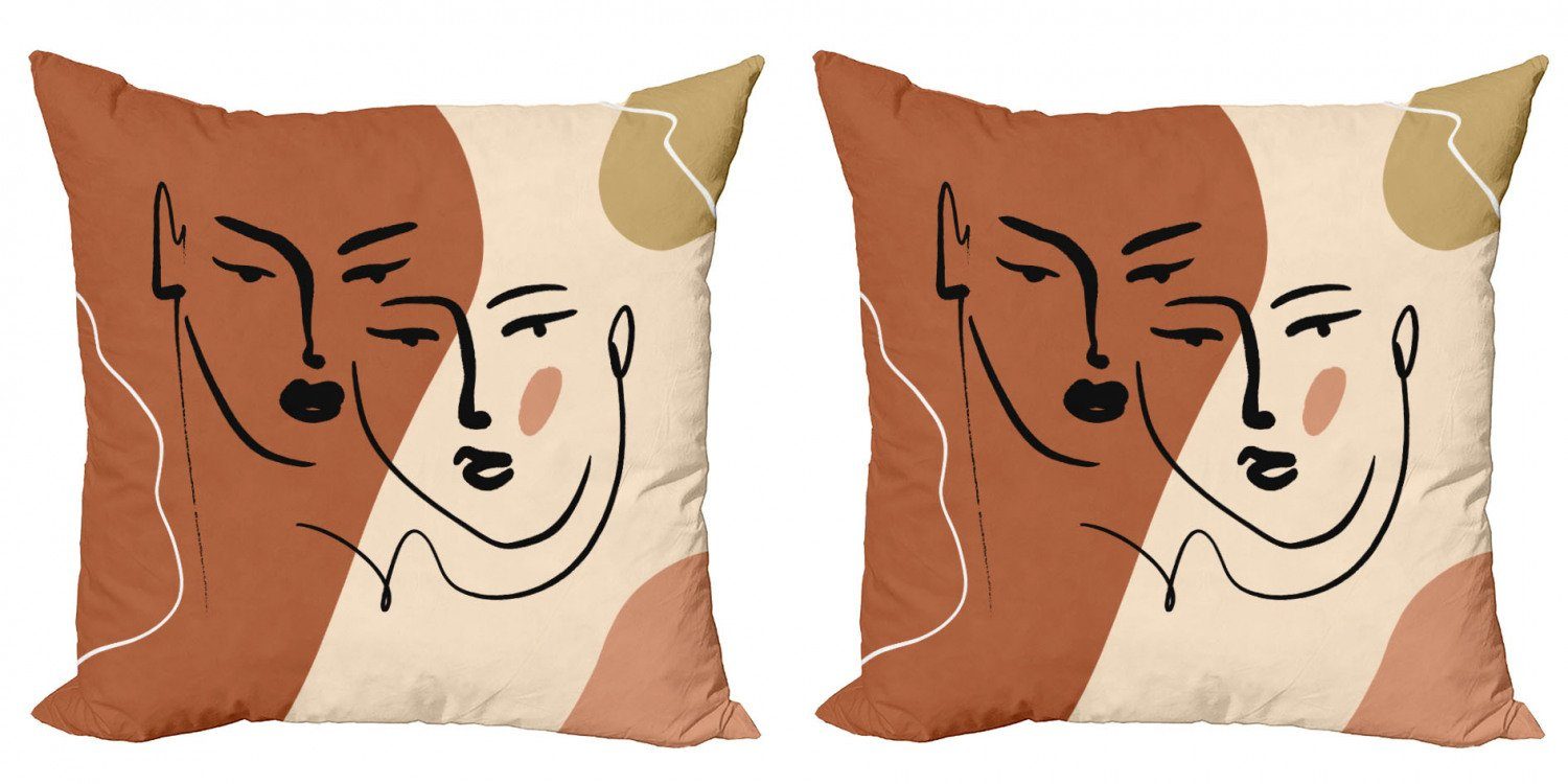 Gesichts Accent Digitaldruck, Abstrakt Portrait Modern (2 Abakuhaus Stück), Doppelseitiger Kissenbezüge Schatten