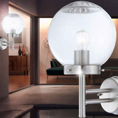 etc-shop LED Gartenstrahler, Außen Wand Lampe Kugel Design IP44 Edelstahl im Set inklusive 7W LED-Leuchtmittel