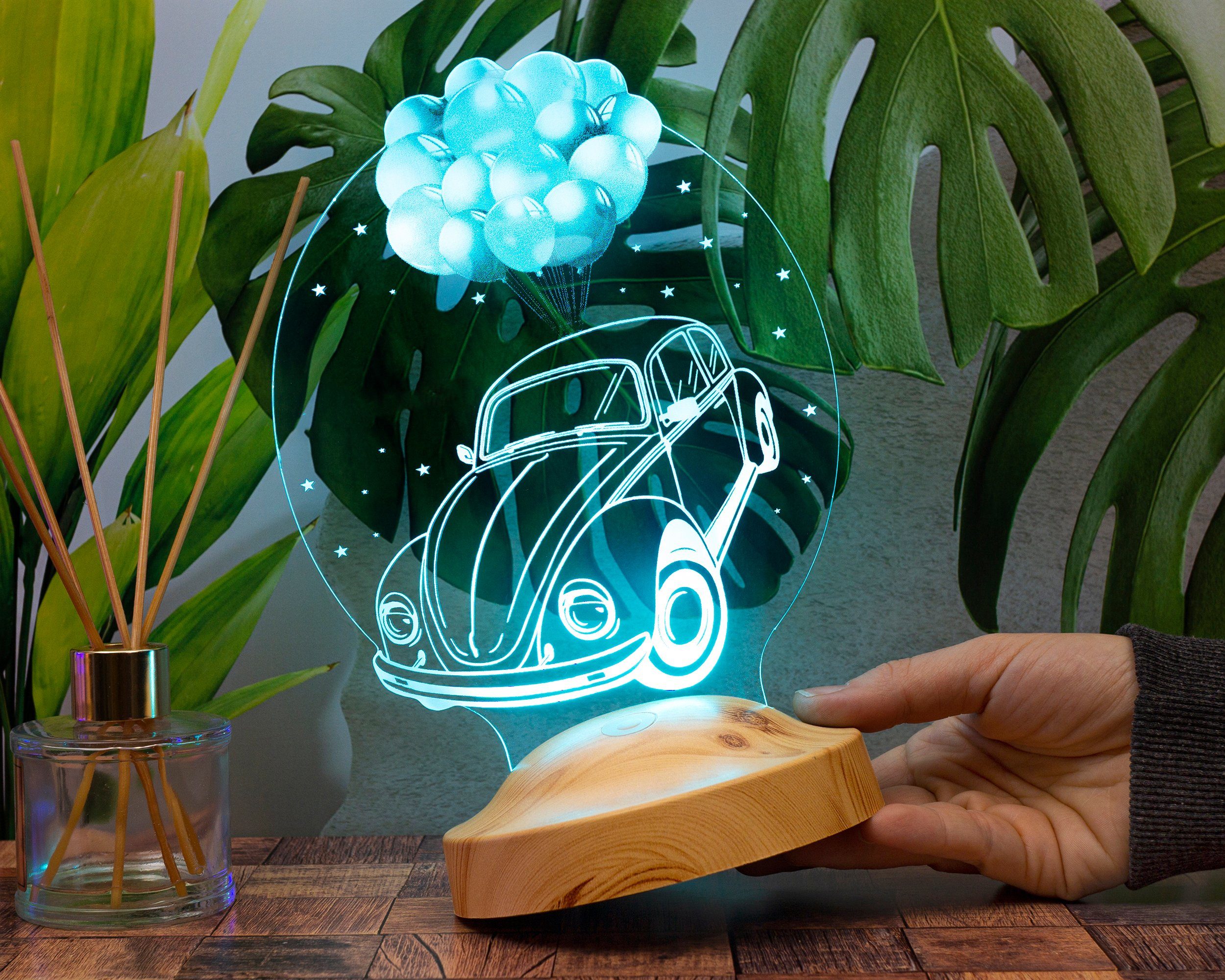 Geschenkelampe LED Nachttischlampe Nostalgisches Auto vw käfer geschenk 3D Nachtlicht für Automobil Fans, Leuchte 7 Farben fest integriert, Geburtstagsgeschenk  – Bild 5 von 5