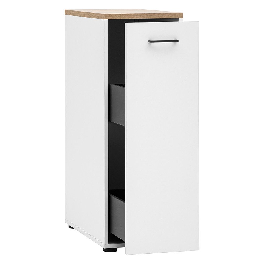 Lomadox Apothekerschrank STOBY-80 weiß matt mit Eicheplatte, 33 cm breit, 2 Fächer