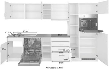 HELD MÖBEL Küchenzeile Paris, mit E-Geräten, Breite 290 cm, wahlweise mit Induktionskochfeld