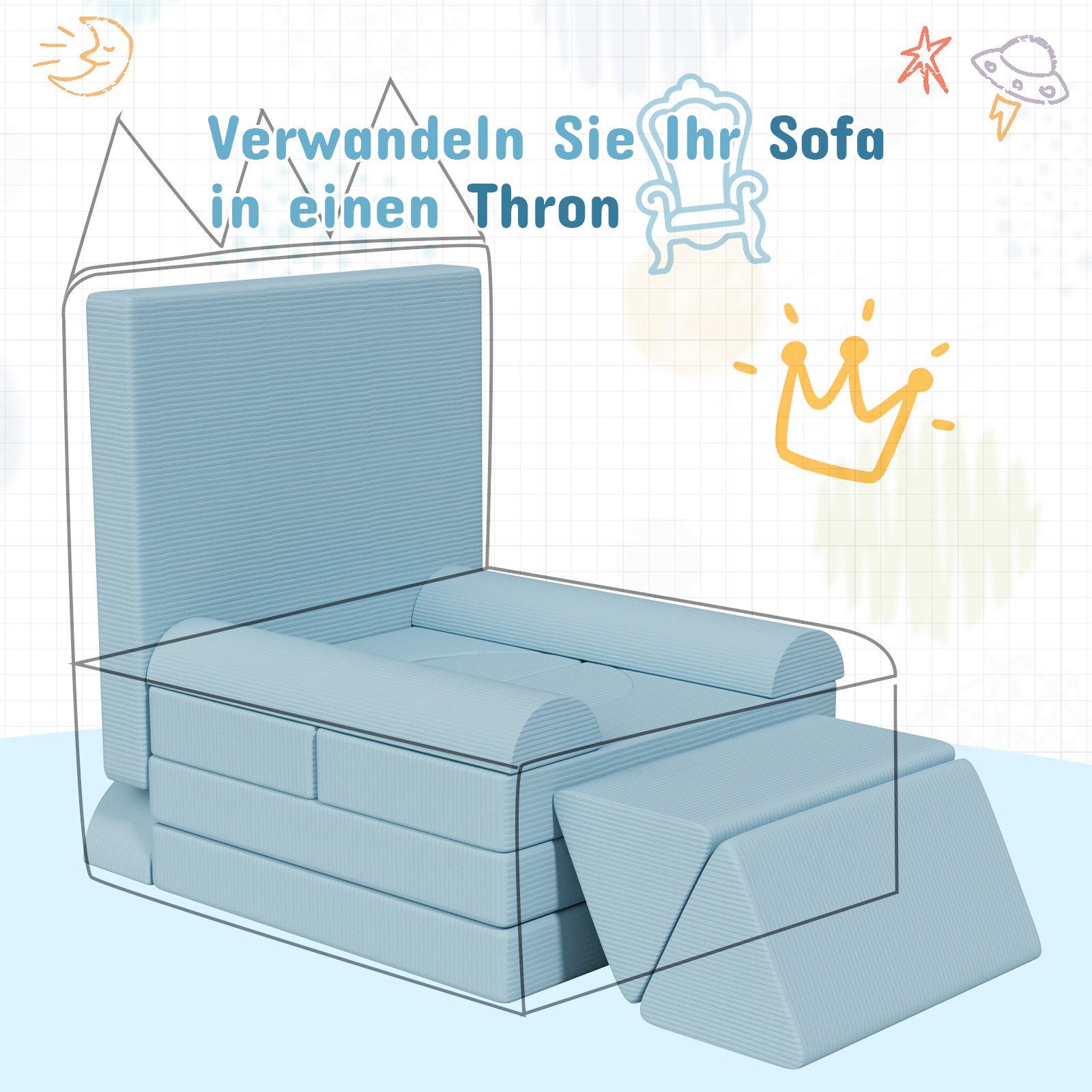 TLGREEN Kindersofa Spielsofa Cord, 15-Teiliges Modulare Kinderspielcouch, Kindersofa-Bausteine, Spielsofa für Kinder, kreatives Spielen für Kuschelecke im Kinderzimmer