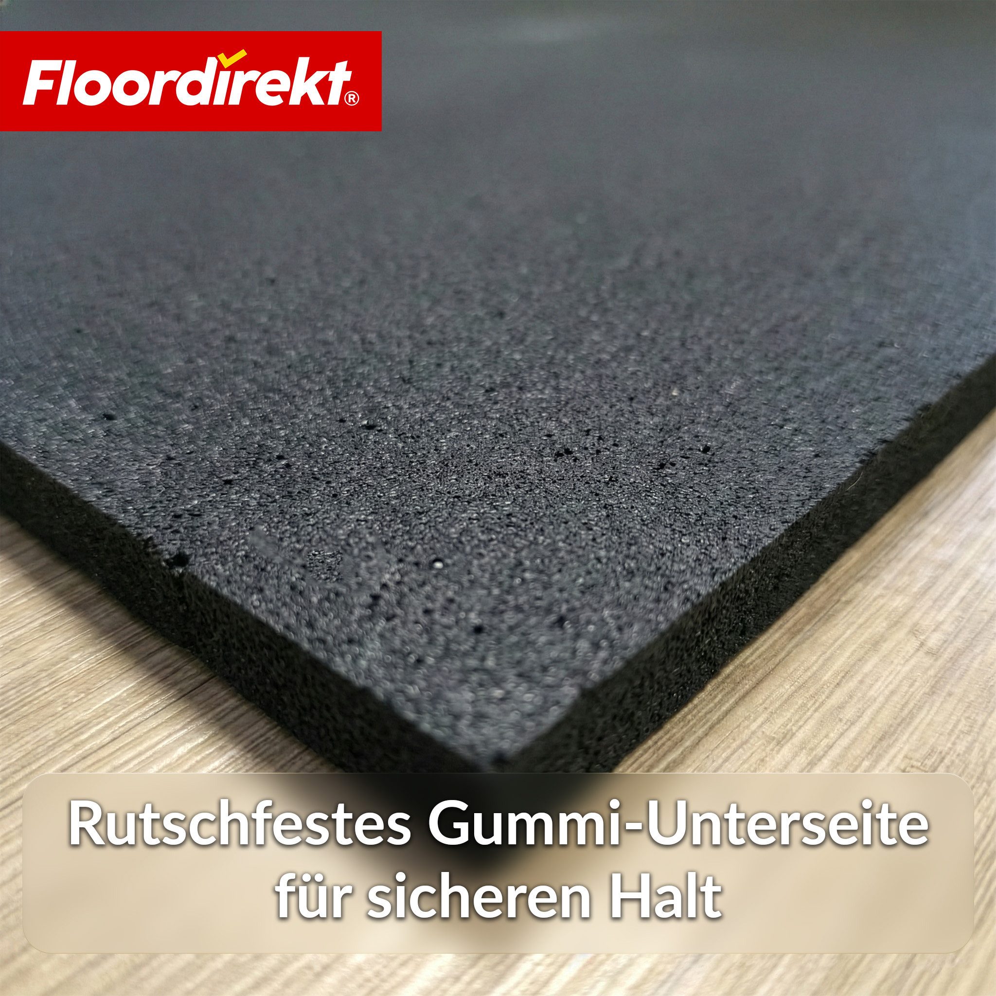 Floordirekt Bodenschutzmatte Gummi 100x100 cm 10 mm Geräteunterlage rutschfest schalldämmend, Schutzmatte für Fitnessgeräte, 1-St., rutschfest, schalldämmend, v – Bild 4 von 5