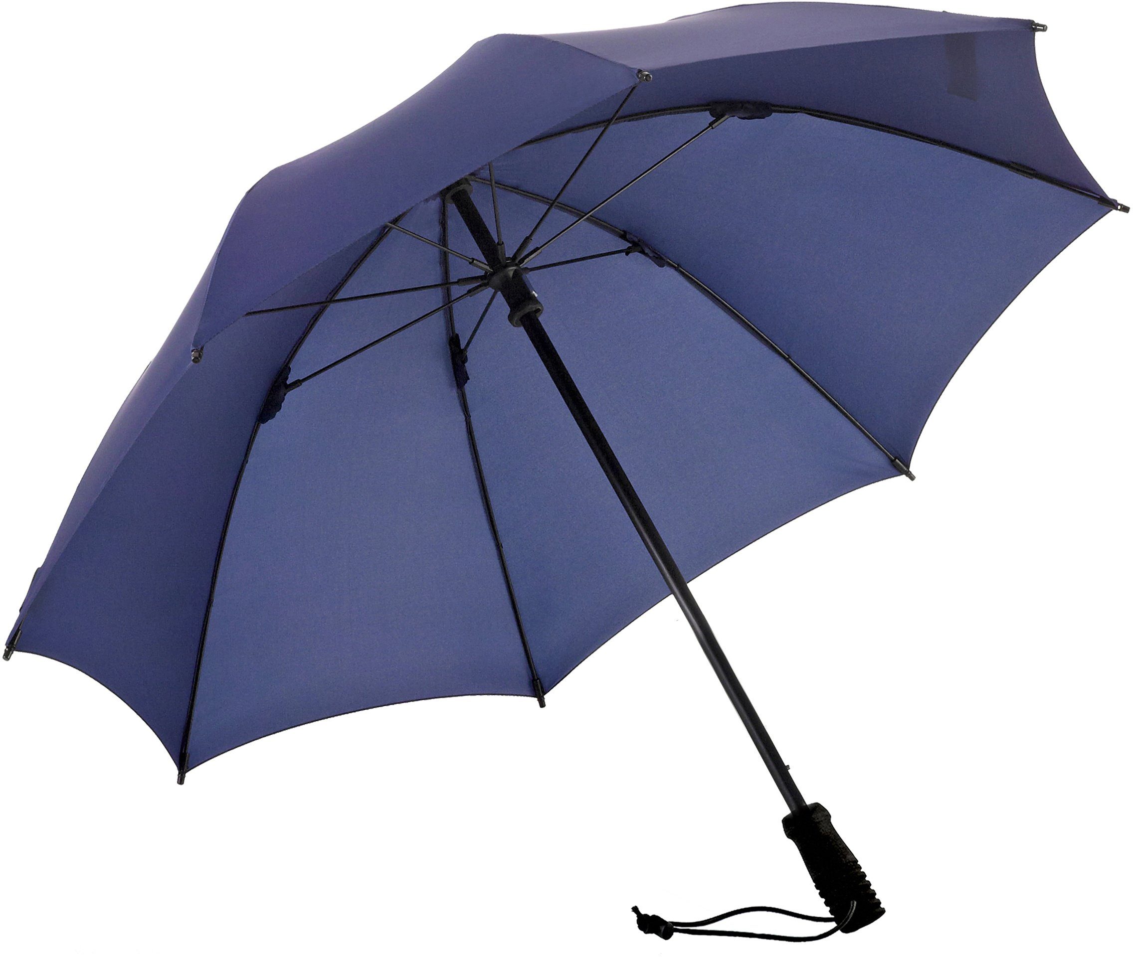 EuroSCHIRM® Stockregenschirm Swing handsfree, marineblau, handfrei tragbar,  Kann an jedem Rucksack mit Hüftgurt befestigt und handfrei getragen werden