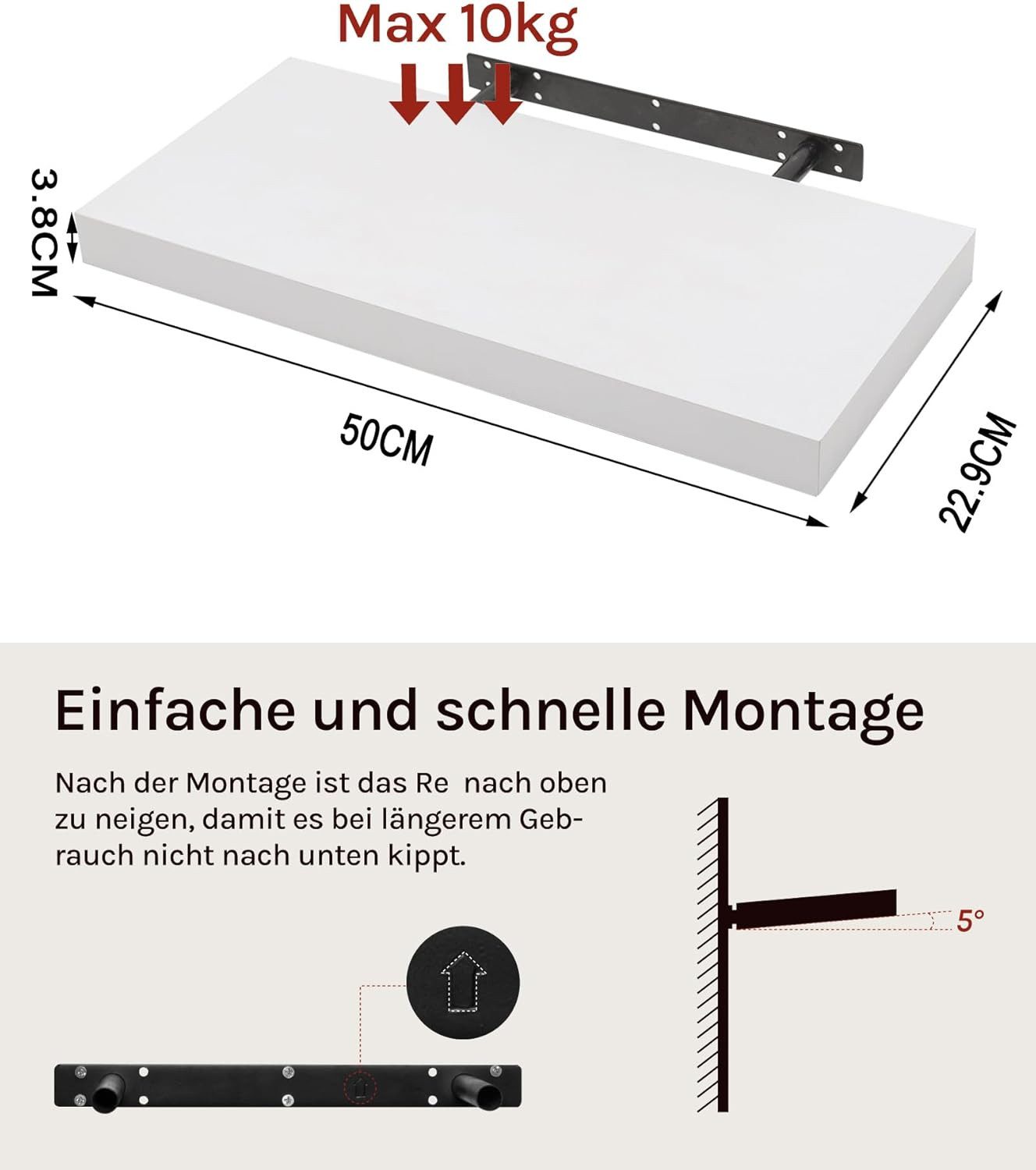 Woltu Wandboard, 1-tlg., Wandregal Holz Schweberegal Regal für Bücher