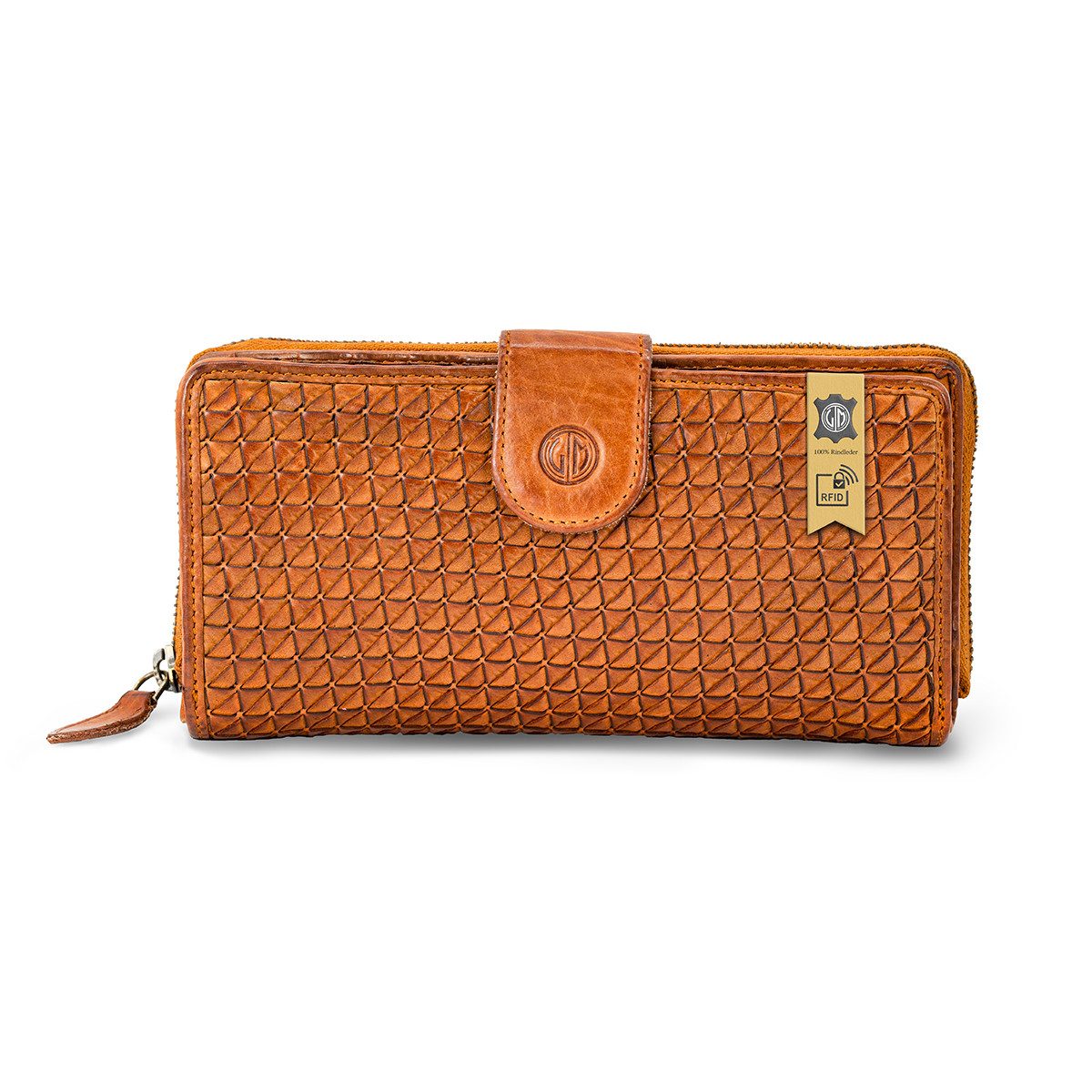 LINDENMANN Geldbörse Damen Portemonnaie Rindsleder cognac mit RFID-Schutz
