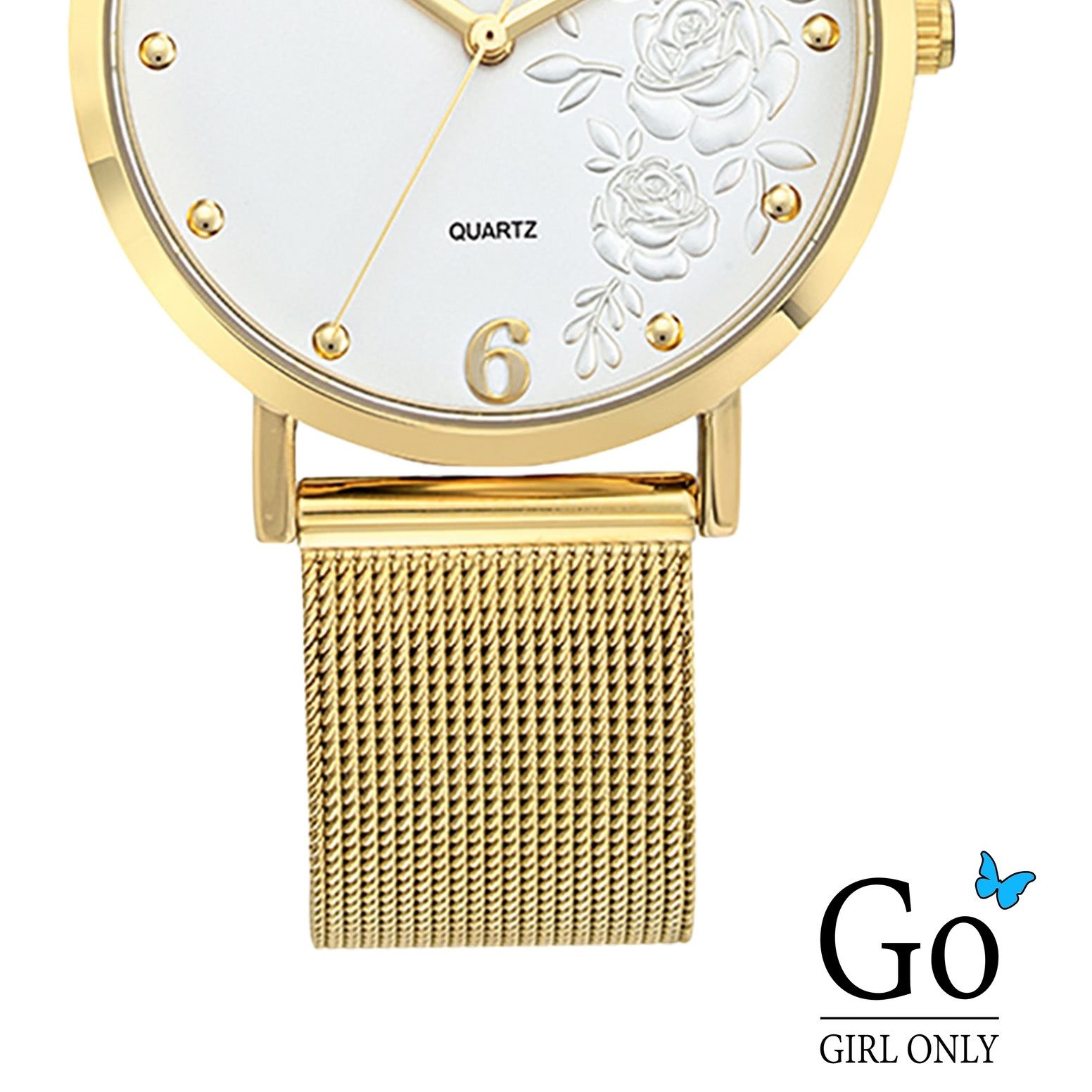 Girl Only Quarzuhr Girl Only Damenuhr Edelstahl gold, (Analoguhr), Damenuhr GO gold, mittel (ca. 34mm) Edelstahlarmband, Elegant-Style
