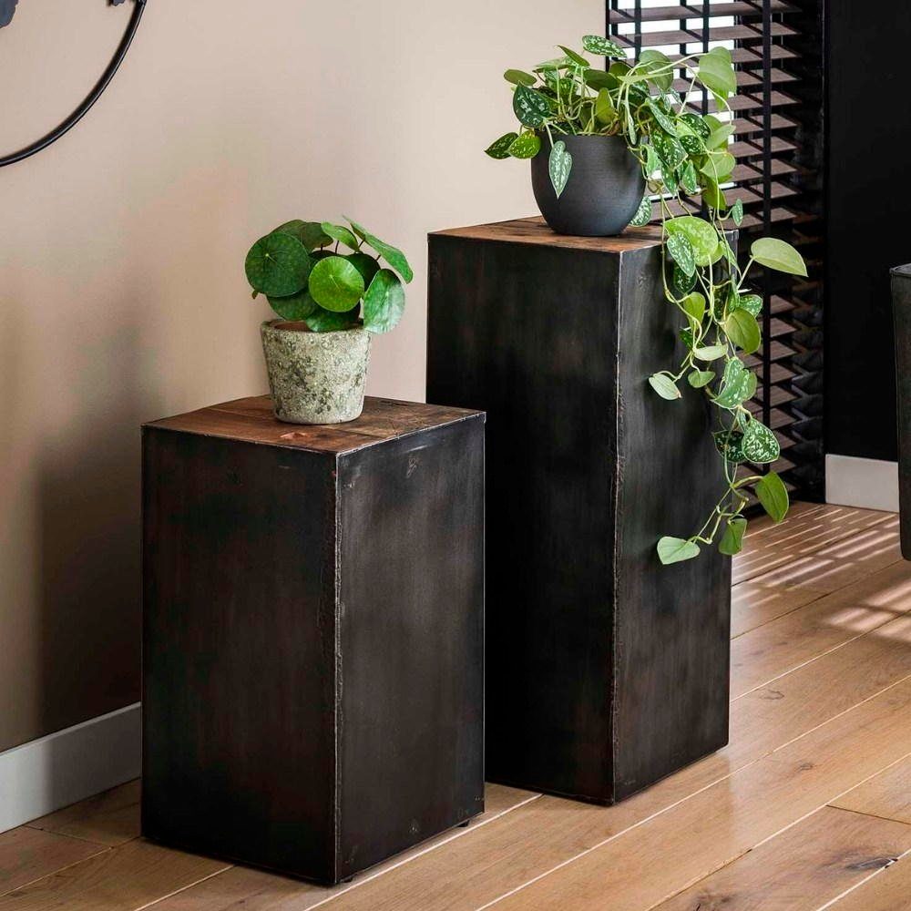 Möbel RINGO-Living Massivholz und Blumenständer Natur-dunkel Blumenständer Schwarz-matt 700mm, in Kekoa