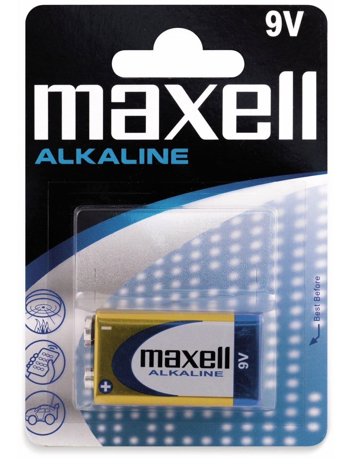 Maxell MAXELL 9V-Blockbatterie Alkaline, 6LR61, Batterie 1 Stück