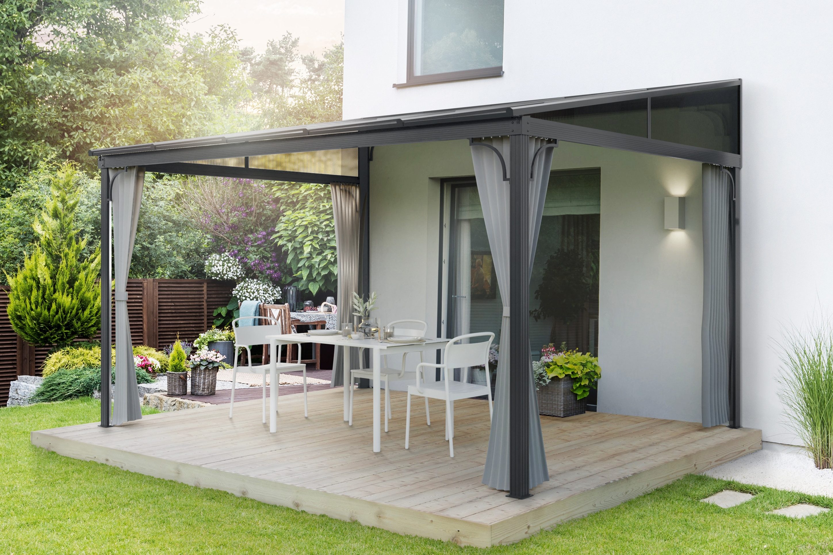 Thumbnail - Leco Anbaupavillon Terrassenüberdachung Melanie - ca. 12 m2 frei nutzbare Fläche, mit 4 Seitenteilen, (inklusive Polyest...