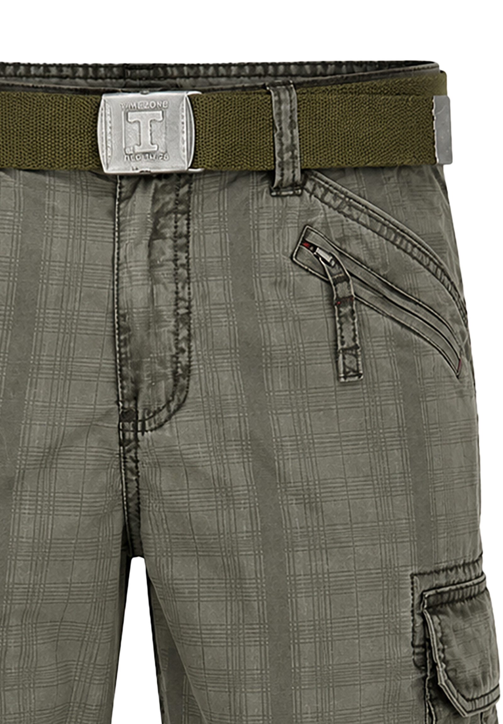 TIMEZONE Cargoshorts Kariert Wadenlang Cargotaschen Zip Fly Reißverschlusstasche für Herren (1-tlg) Baumwolle Normal Fit Kariert atmungsaktiv Reißverschluss