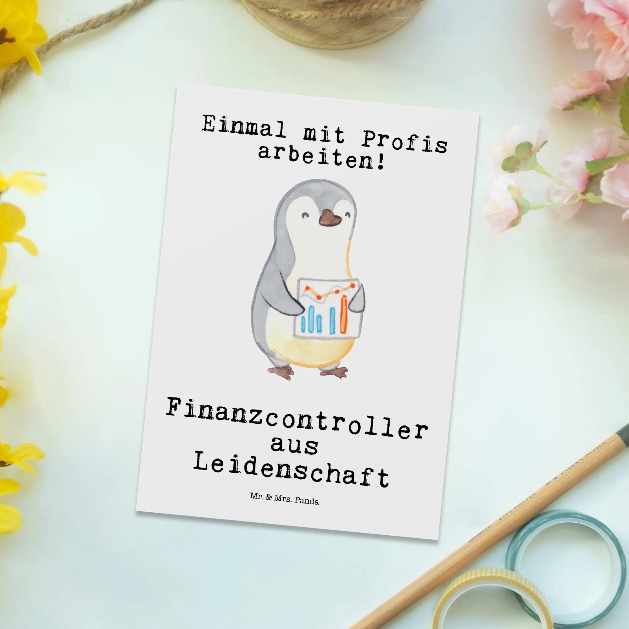 Thumbnail - Mr. & Mrs. Panda Postkarte Finanzcontroller Leidenschaft - Weiß - Geschenk, Rente, Karte, Grußka, Liebevolles Design