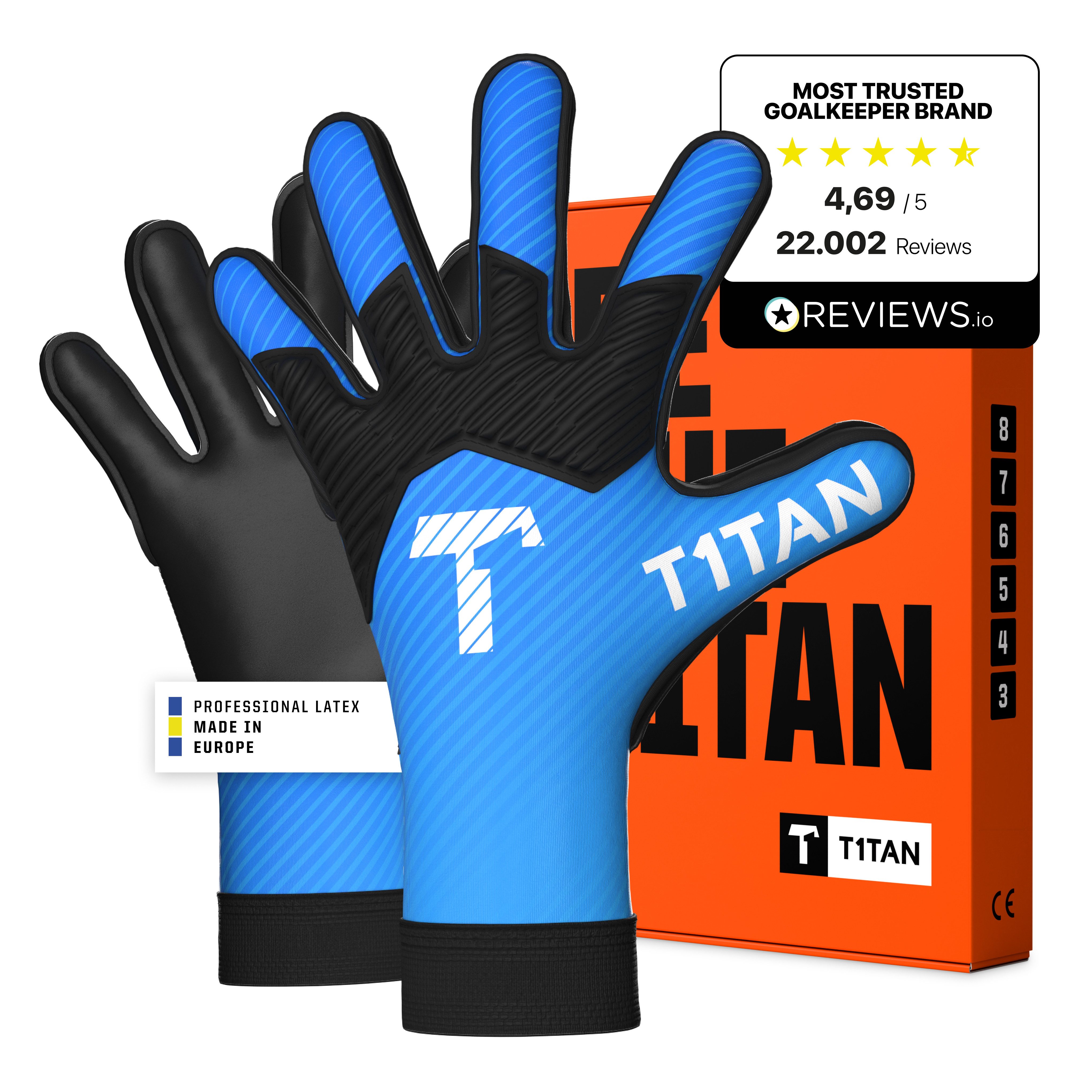 T1TAN Torwarthandschuhe Kinder, AROX Blue, Größe 3-8, Alter 3-14 Jahre