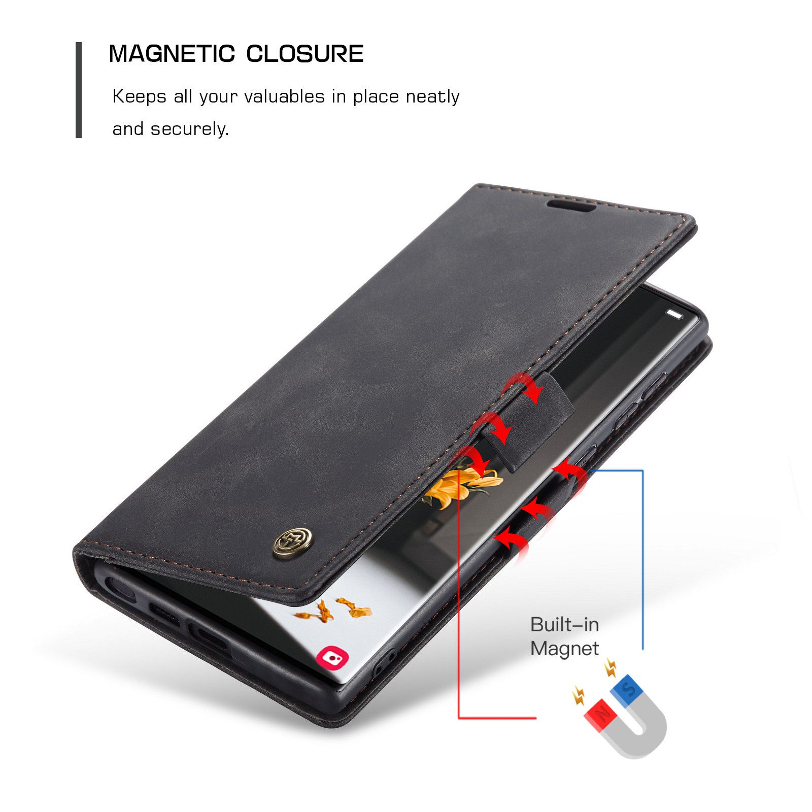 CaseMe Handyhülle Premium Hülle Klapphülle Retro Leder Handy Tasche für Samsung Modelle – Bild 2 von 5