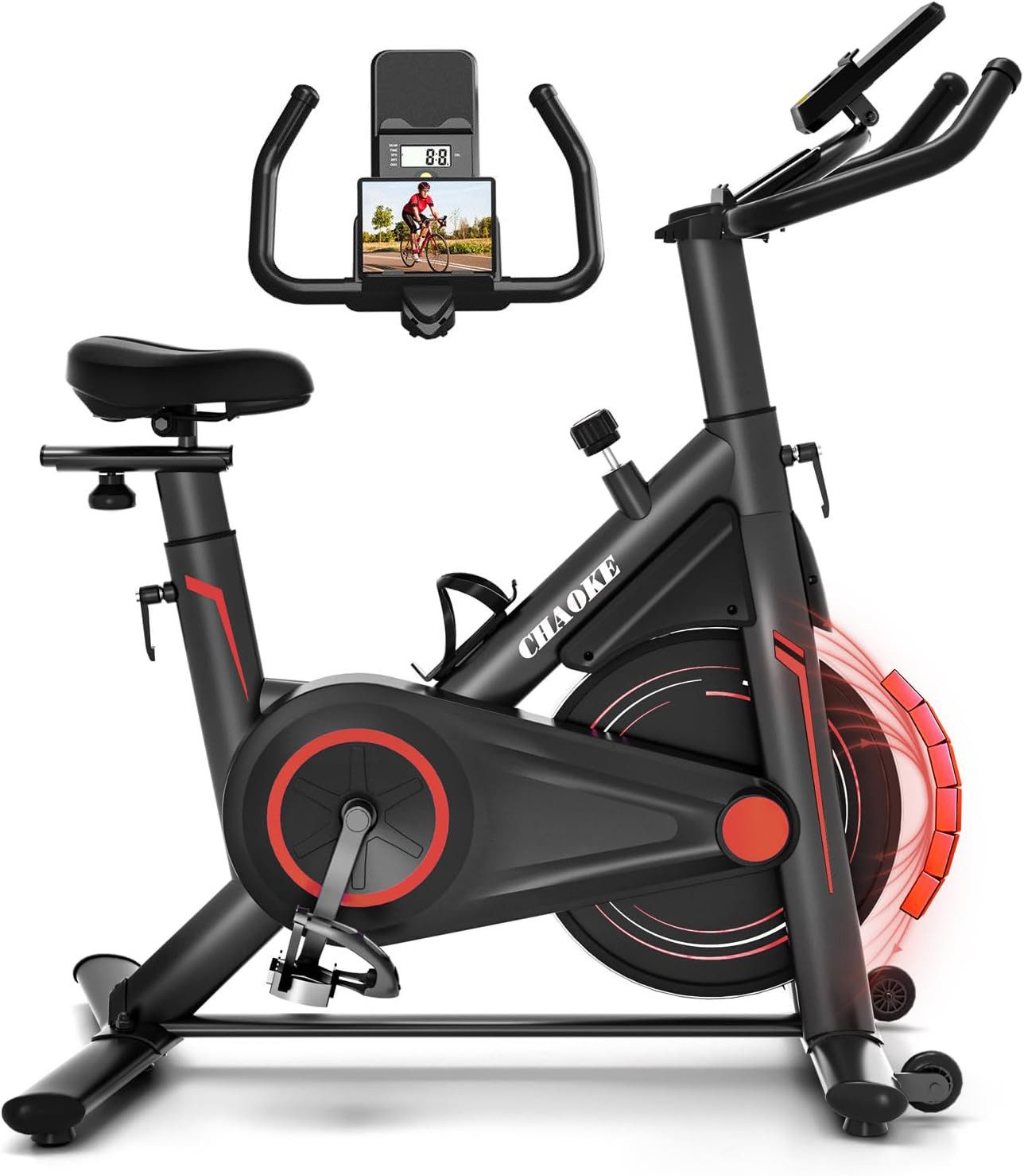 CHAOKE Heimtrainer Fahrrad mit App, Profi Ultra-Leiser Heimtrainer, 160KG Belastbar (Magnetwiderstand, verstellbare Armlehnen), einstellbare Widerstandsstufe, Professioneller Reitsitz, LCD Monitor